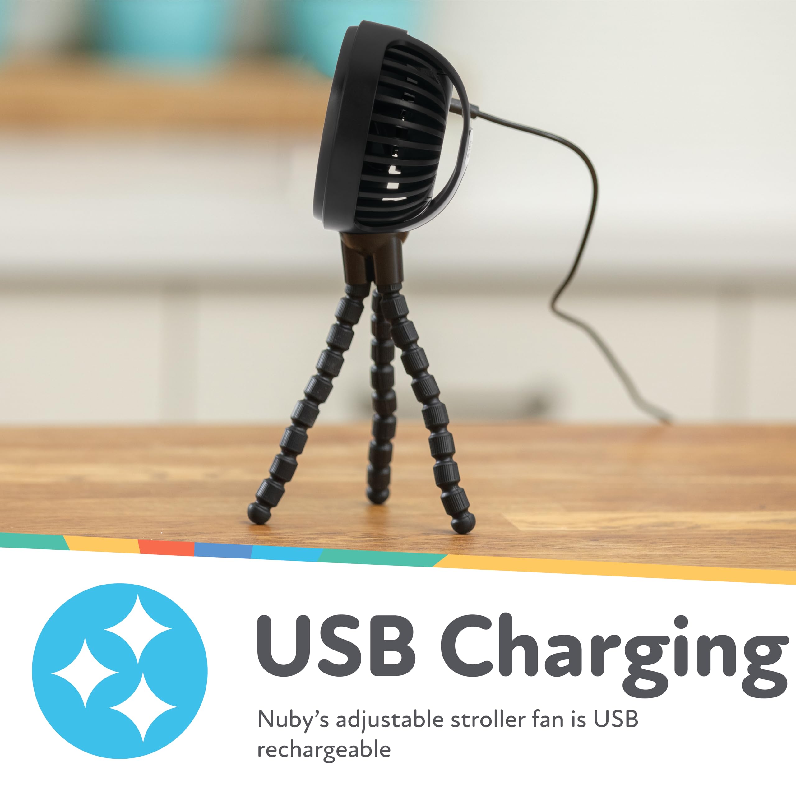 Nuby 3-Speed Stroller Fan with Adjustable Legs - Stroller Accessories - Summer Travel Essentials - Ideal for Car Seats and Play Yards - Black - Image 3