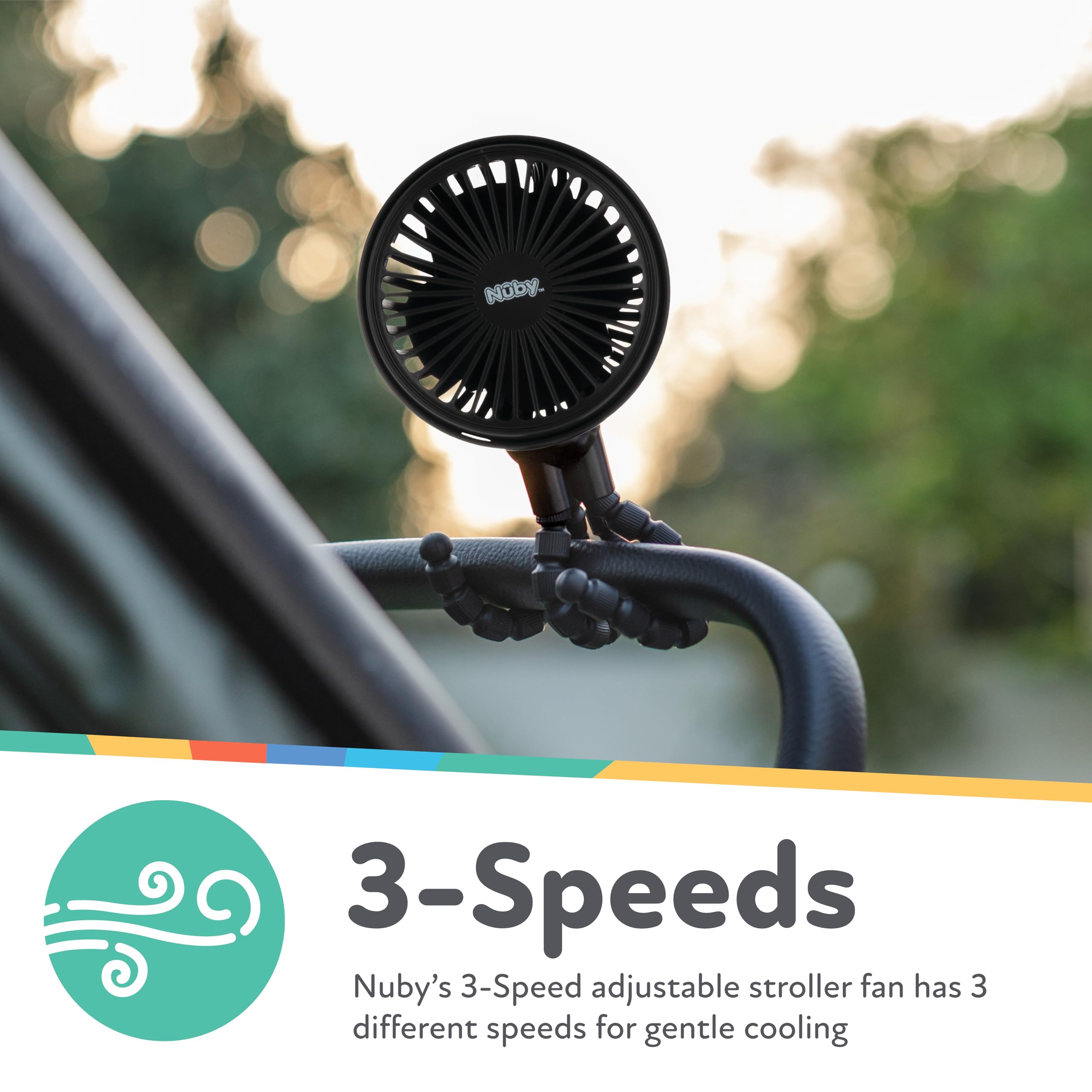 Nuby 3-Speed Stroller Fan with Adjustable Legs - Stroller Accessories - Summer Travel Essentials - Ideal for Car Seats and Play Yards - Black - Image 4