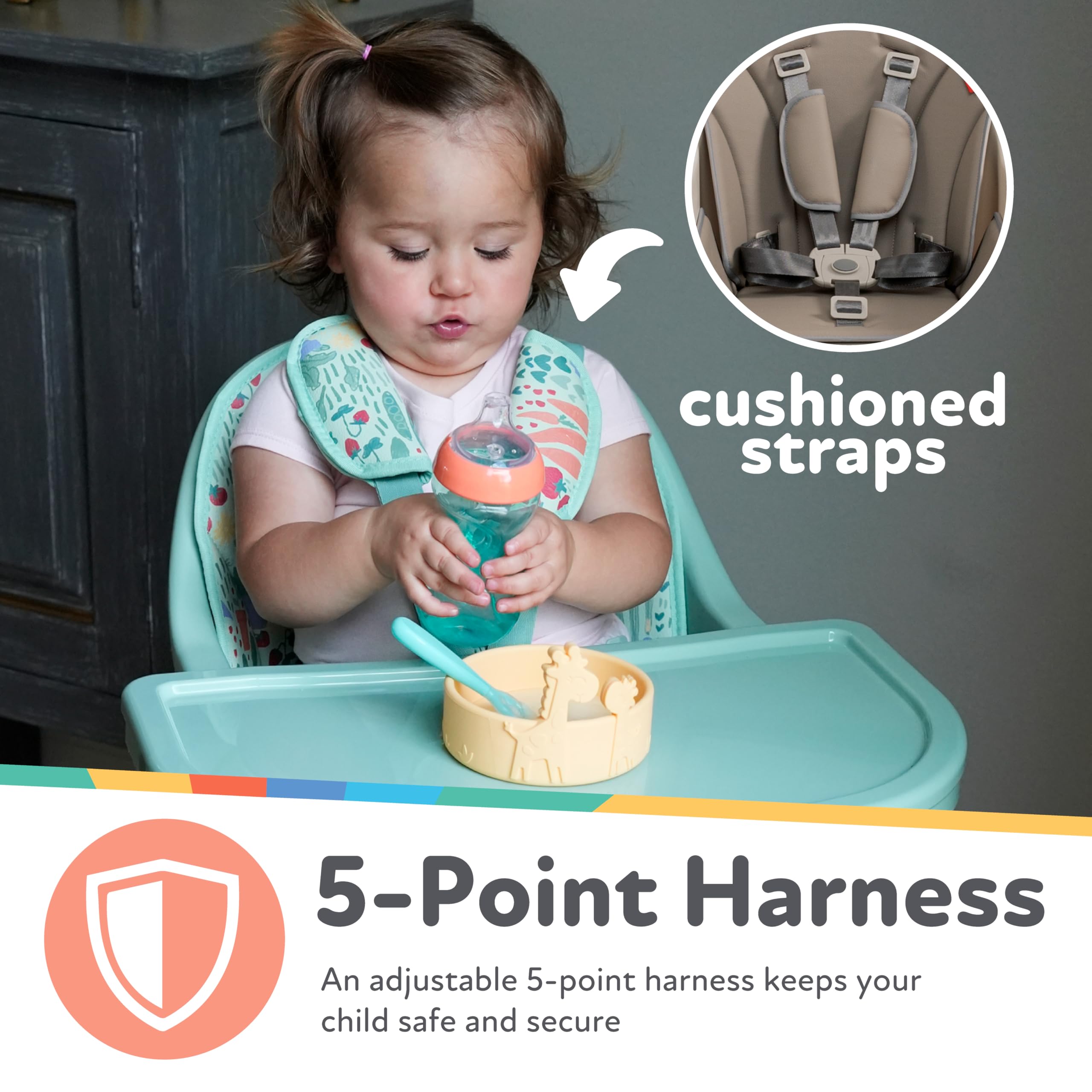 Nuby 4-in-1 Baby High Chair Seat with Removable Tray - 6+ Months to 3 Years - Adjustable Toddler Chair for Eating - Holds Up to 60 lbs - Geometric - Image 3