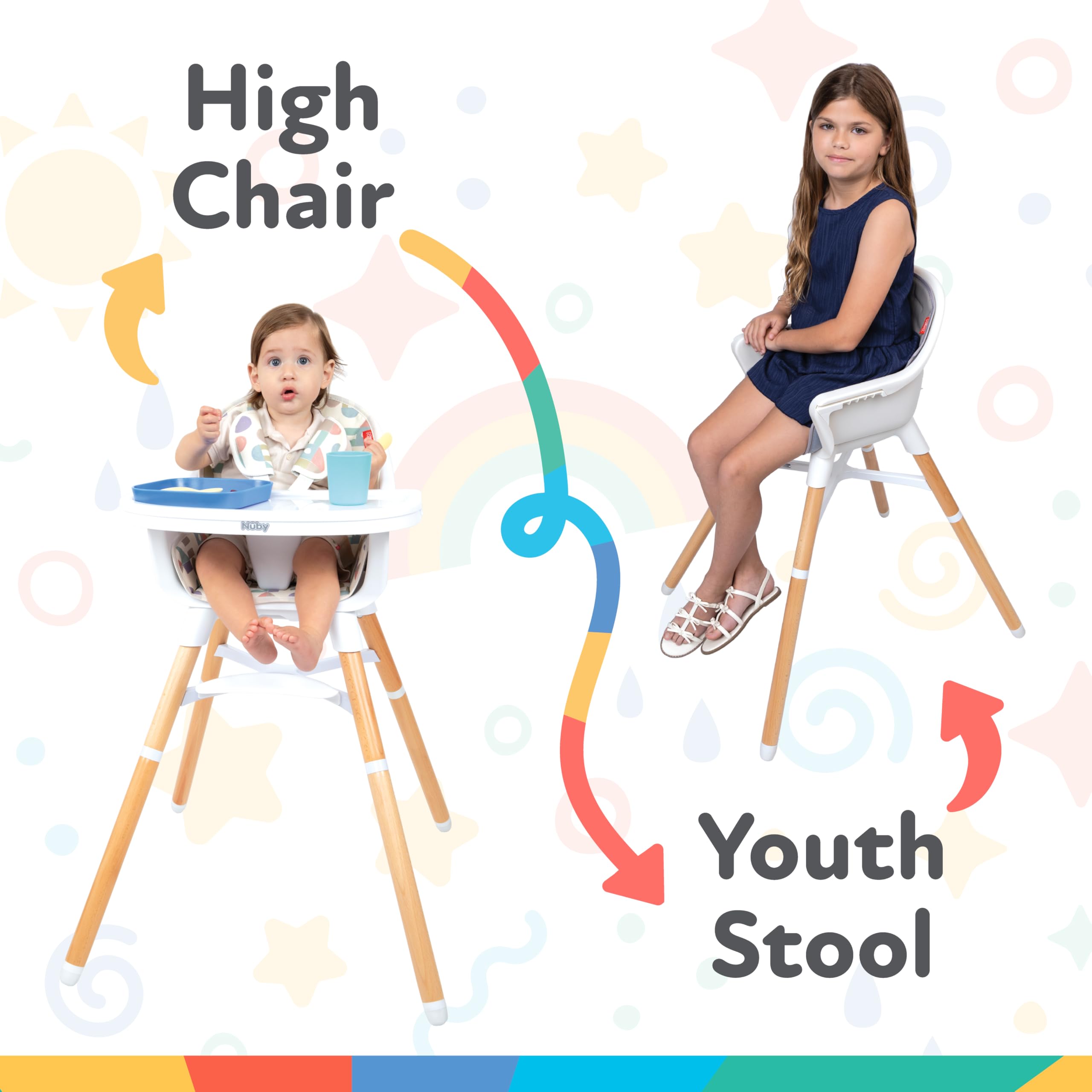 Nuby 4-in-1 Baby High Chair Seat with Removable Tray - 6+ Months to 3 Years - Adjustable Toddler Chair for Eating - Holds Up to 60 lbs - Geometric - Image 4