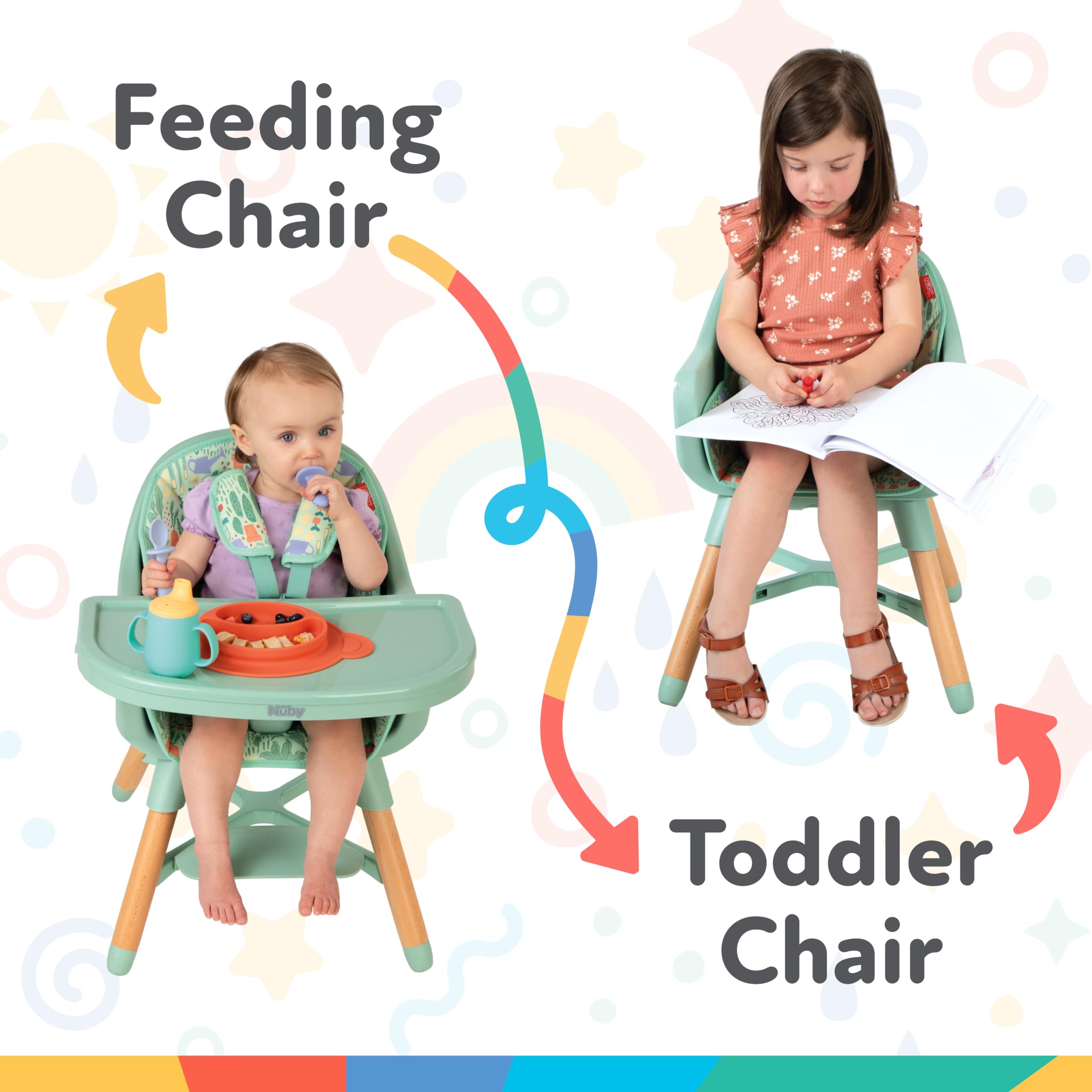 Nuby 4-in-1 Baby High Chair Seat with Removable Tray - 6+ Months to 3 Years - Adjustable Toddler Chair for Eating - Holds Up to 60 lbs - Geometric - Image 5