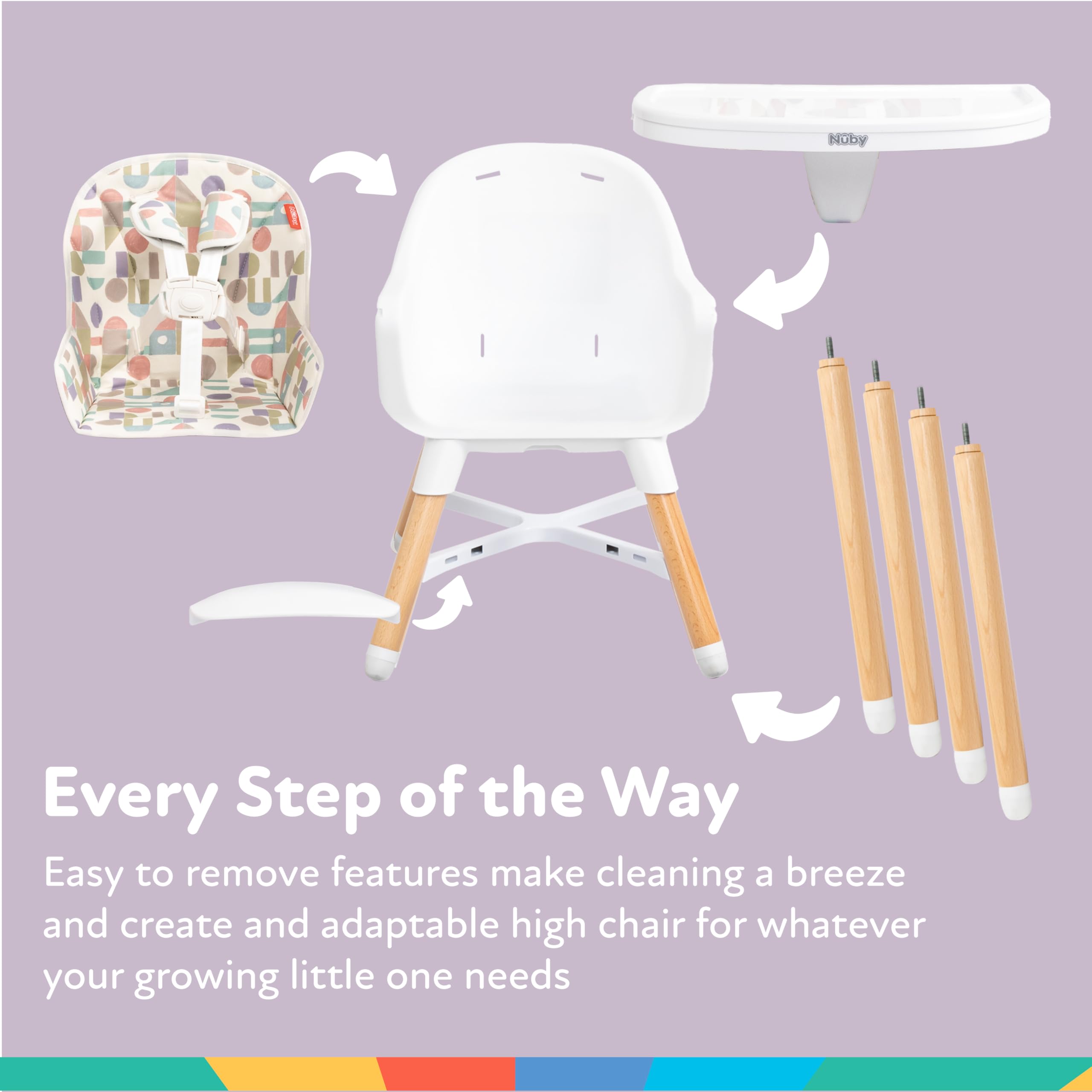 Nuby 4-in-1 Baby High Chair Seat with Removable Tray - 6+ Months to 3 Years - Adjustable Toddler Chair for Eating - Holds Up to 60 lbs - Geometric - Image 7