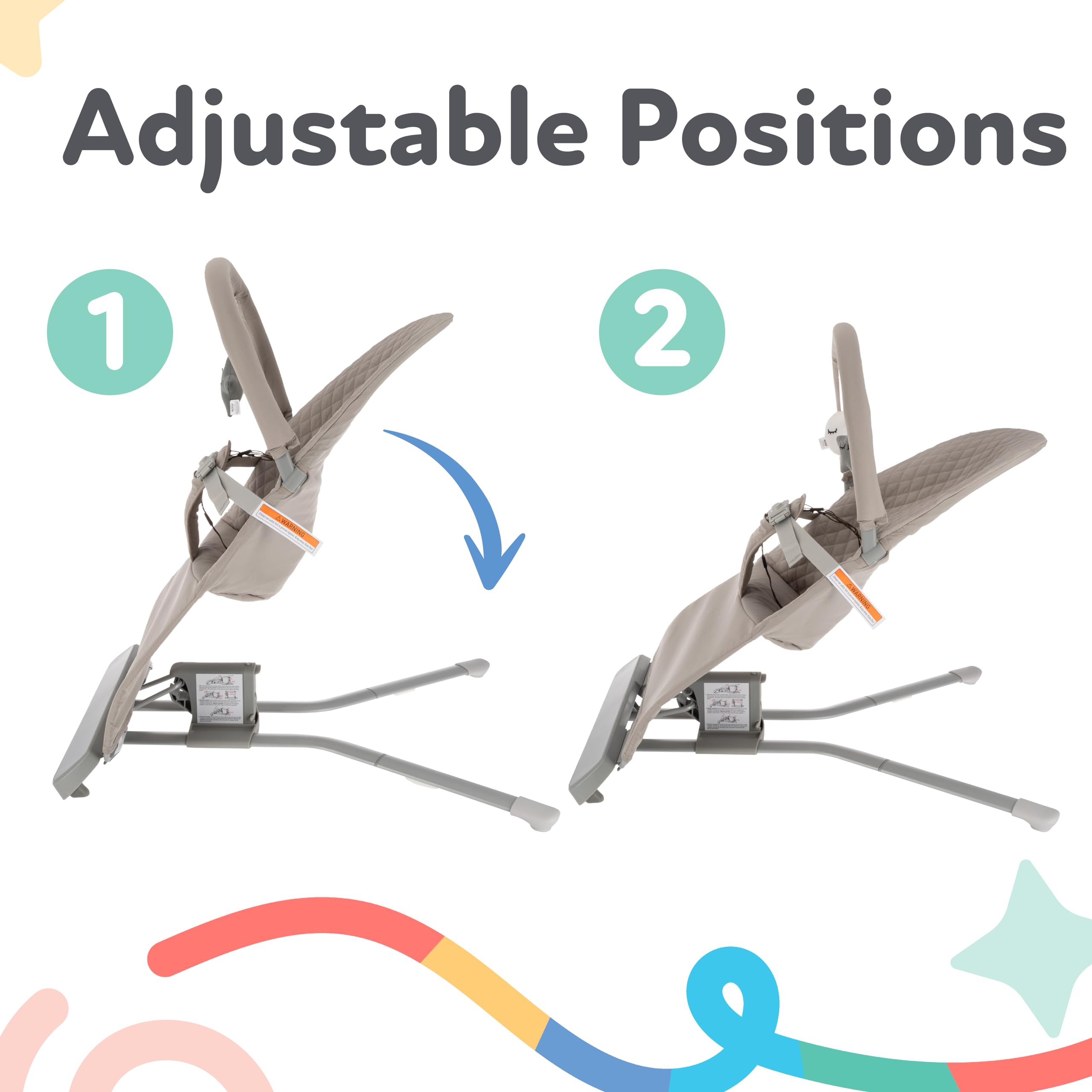 Nuby Baby Bouncer Seat - Portable Infant Bouncer with Music, Fun Sounds, and Soothing Vibrations - 0-6 Months - Beige - Image 5