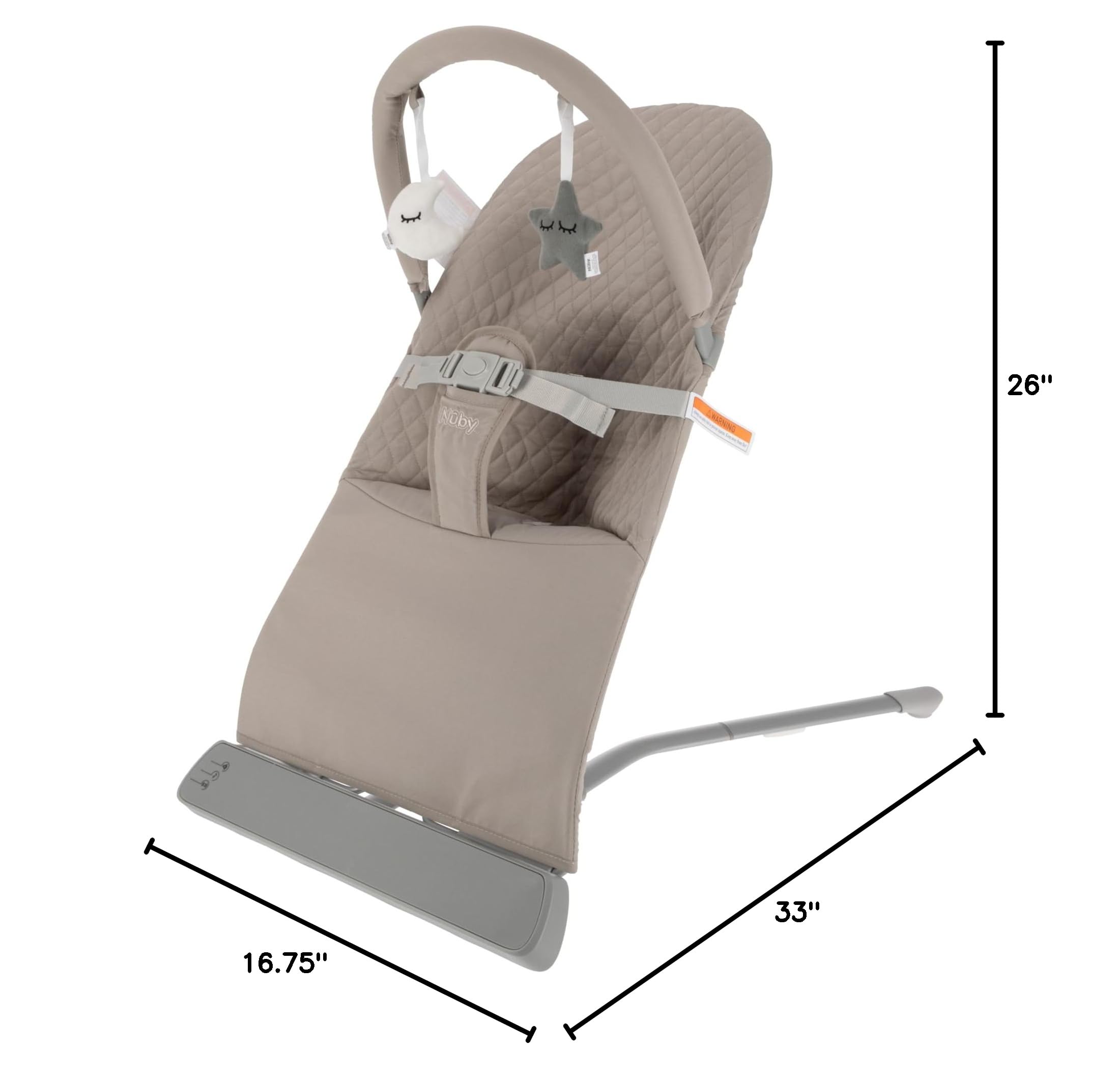 Nuby Baby Bouncer Seat - Portable Infant Bouncer with Music, Fun Sounds, and Soothing Vibrations - 0-6 Months - Beige - Image 9