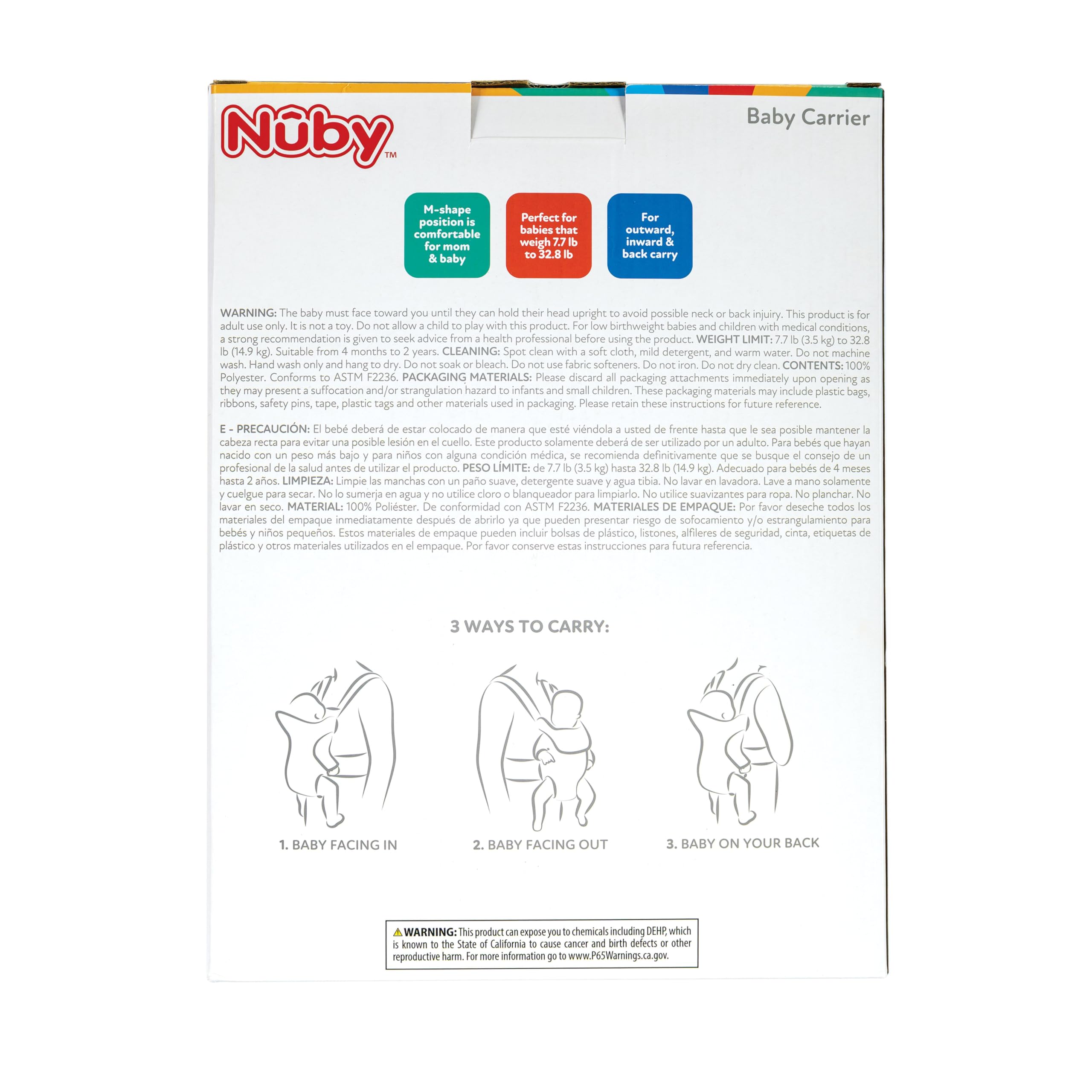 Nuby Baby Carrier with 3 Carry Positions, Adjustable Leg Support for “M” Position, Padded Shoulder Straps & Waist Belt – Lightweight, Comfortable & Secure Inward, Outward & Back Carry Option, Black - Image 8