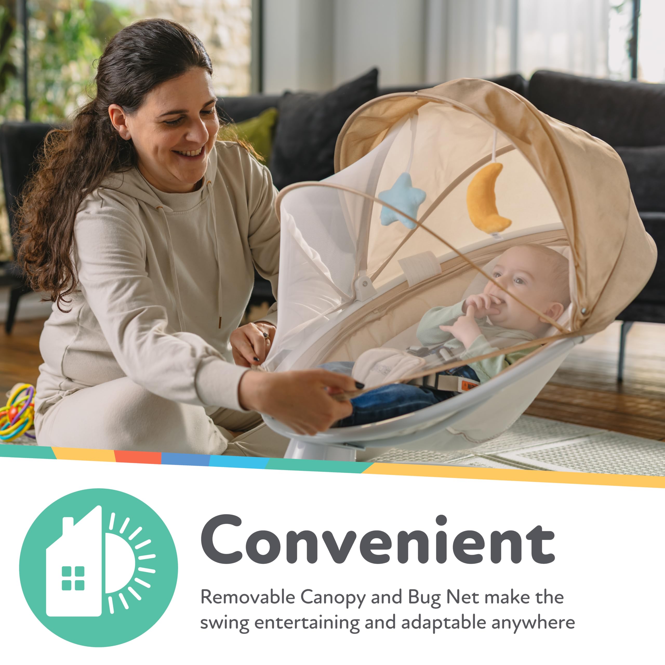 Nuby Baby Swing with Canopy and Remote - 5-Level Infant Swing with Soothing Sounds and Mobile App Control - 0-9 Months - Gray - Image 4