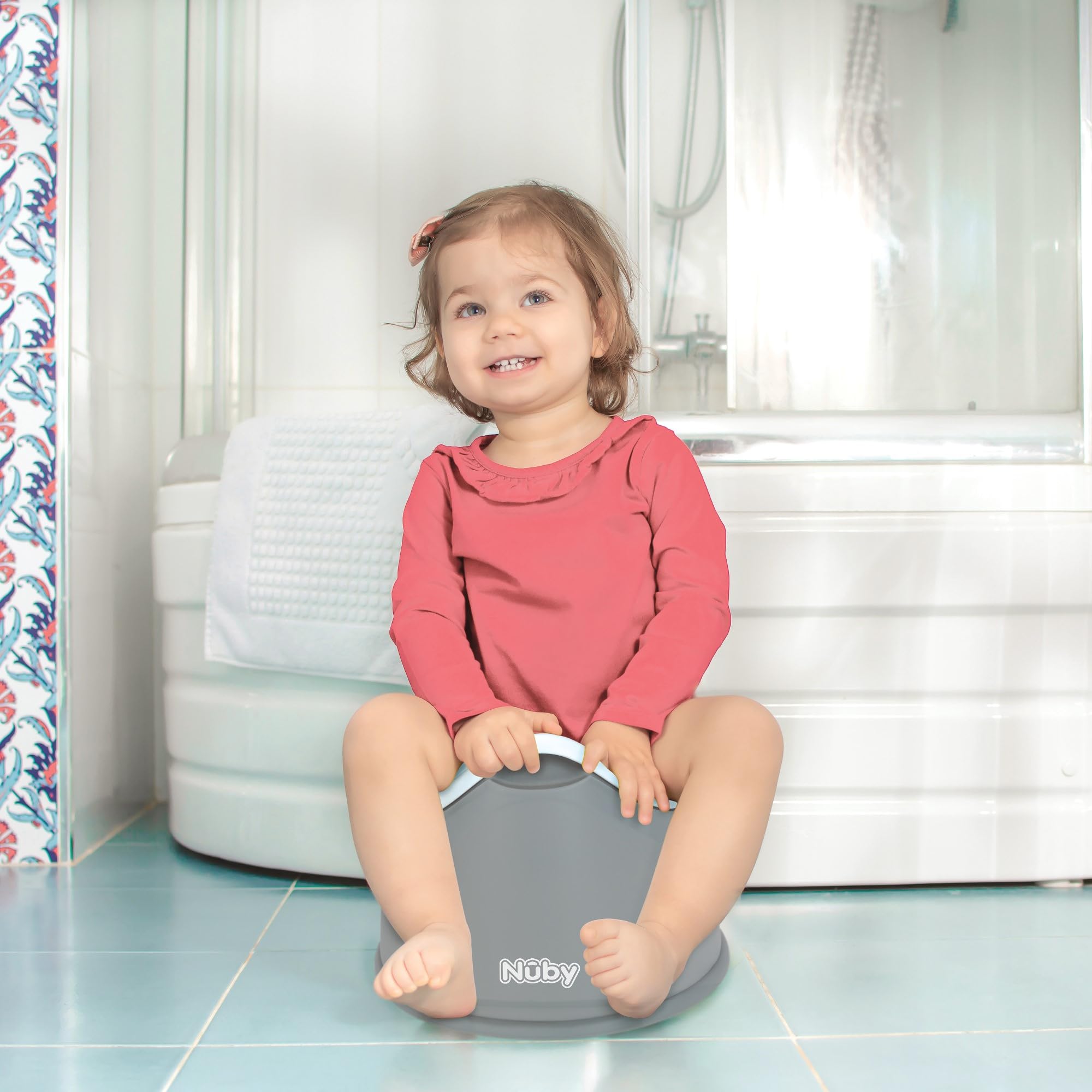 Nuby Beginner's Potty Training Seat - Removable Bowl and Integrated Splash Guard - 9+ Months - Gray - Image 7