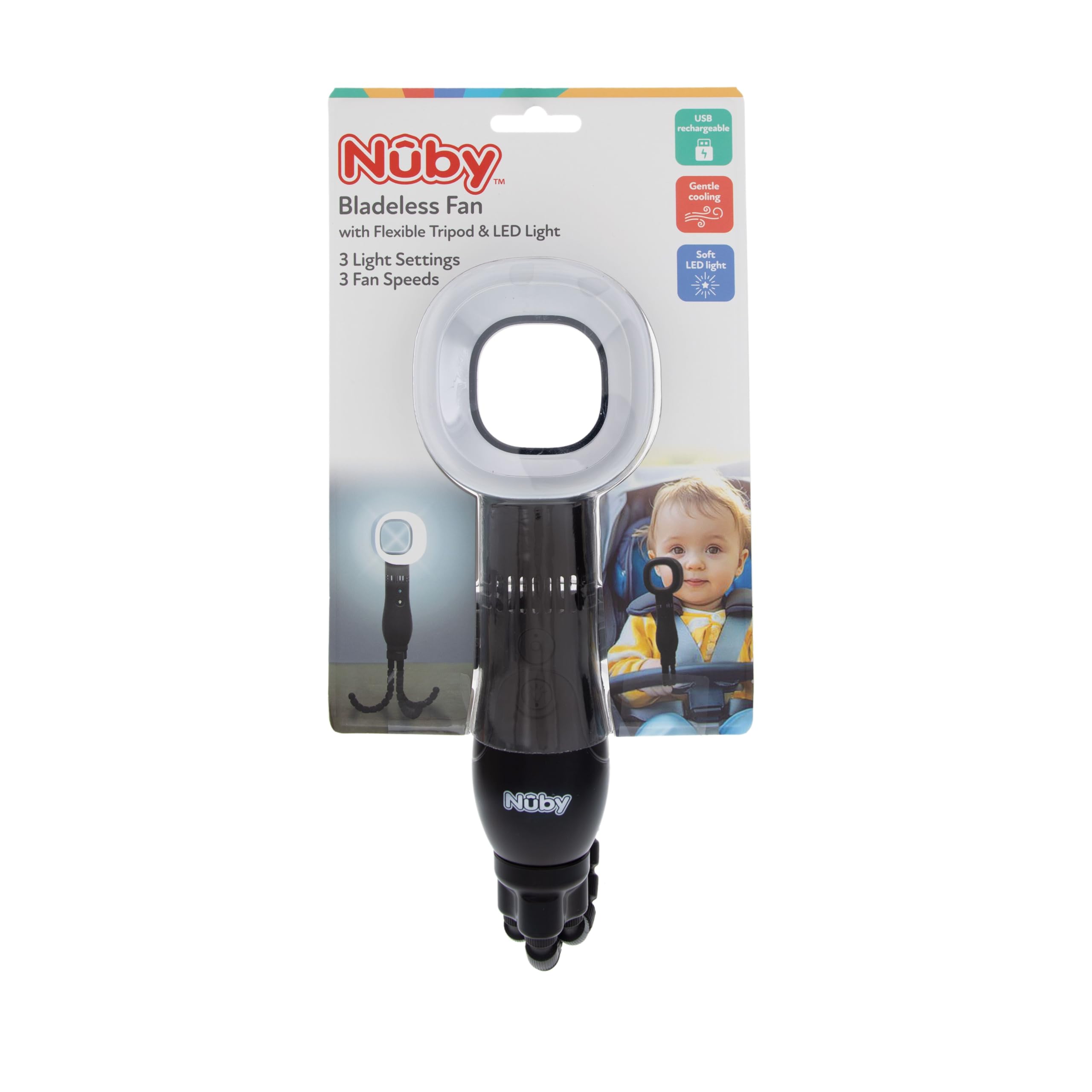 Nuby Bladeless Stroller Fan with Adjustable Legs - 3-Speed Portable Fan for Car Seats and Play Yards - Stroller Accessories - Safe Design for Little Fingers - Black - Image 4