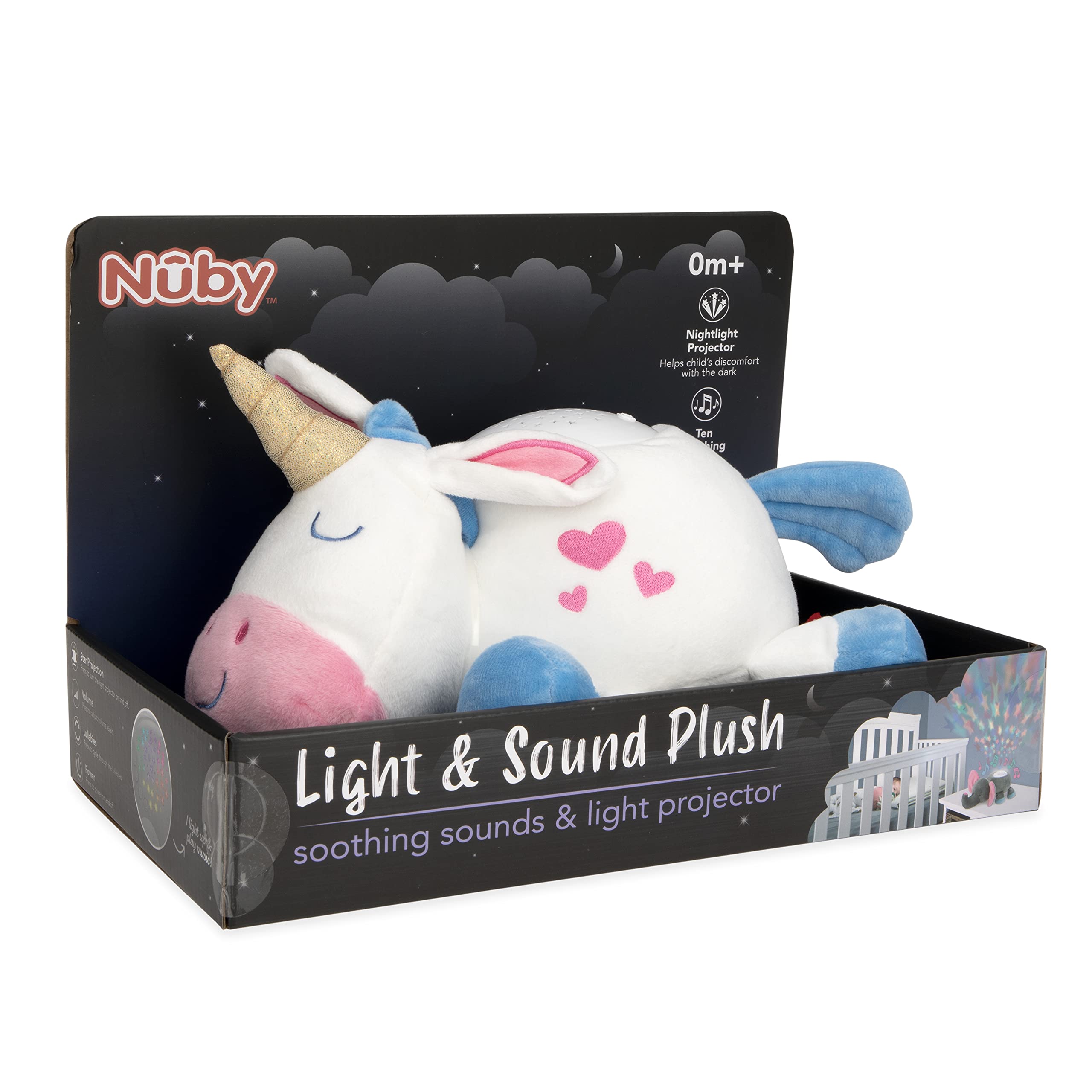 Nuby Calming Nightlight & Soothing Sound Plush Pal, Nightlight Projector with 10 Lullabies, Unicorn - Image 6
