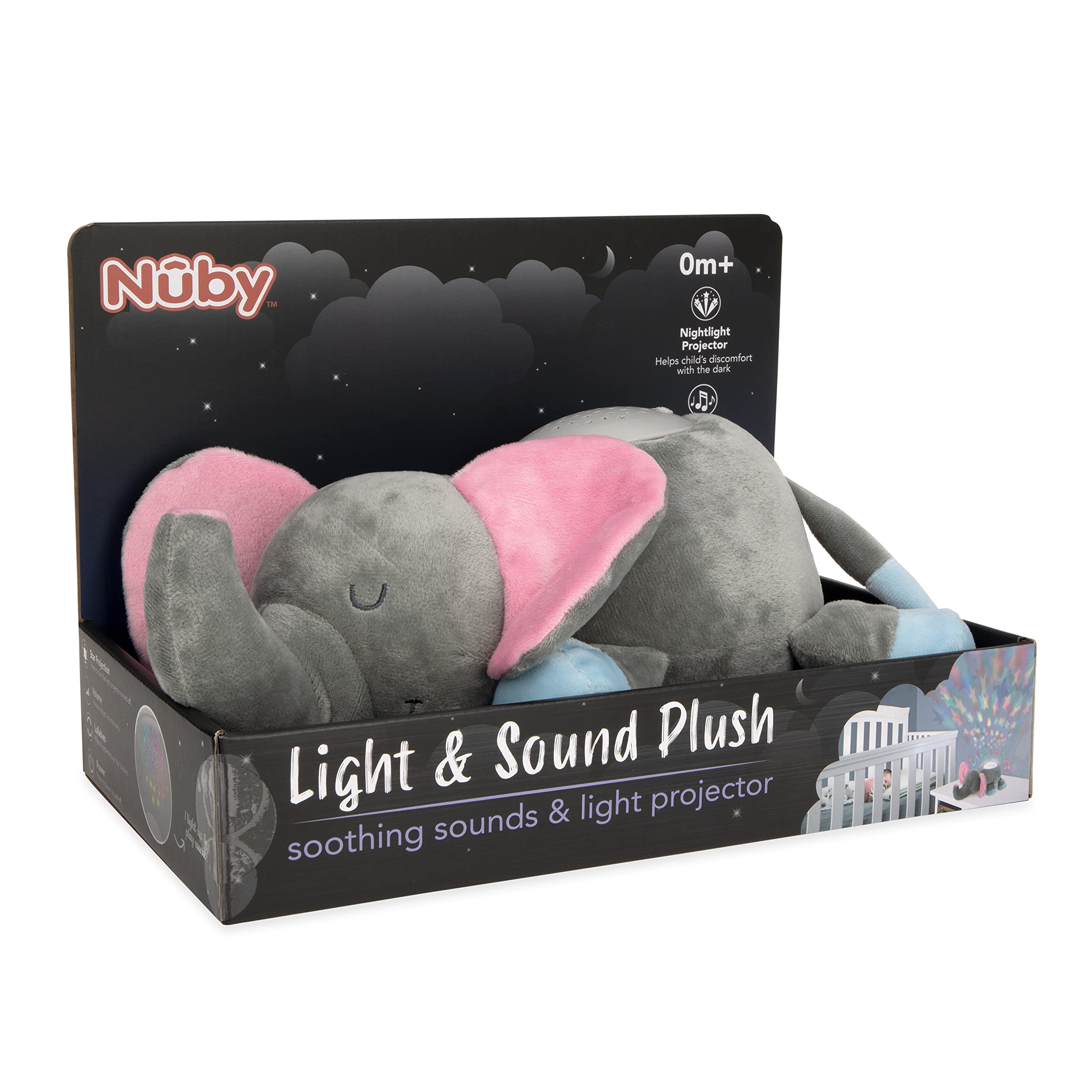 Nuby Calming Nightlight & Soothing Sound Plush Pal, Nightlight Projector with 10 Lullabies, Elephant - Image 6