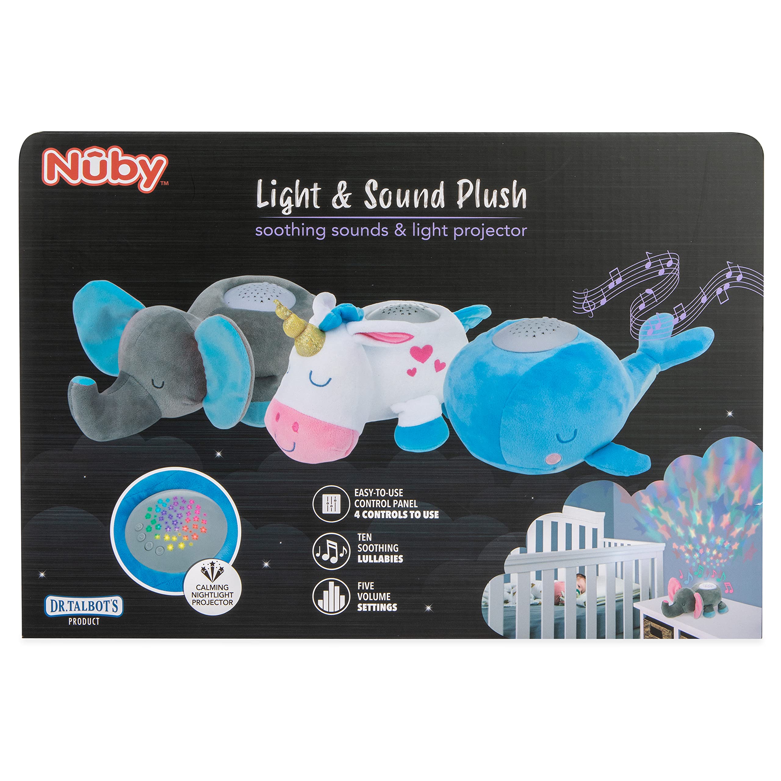 Nuby Calming Nightlight & Soothing Sound Plush Pal, Nightlight Projector with 10 Lullabies, Elephant - Image 7