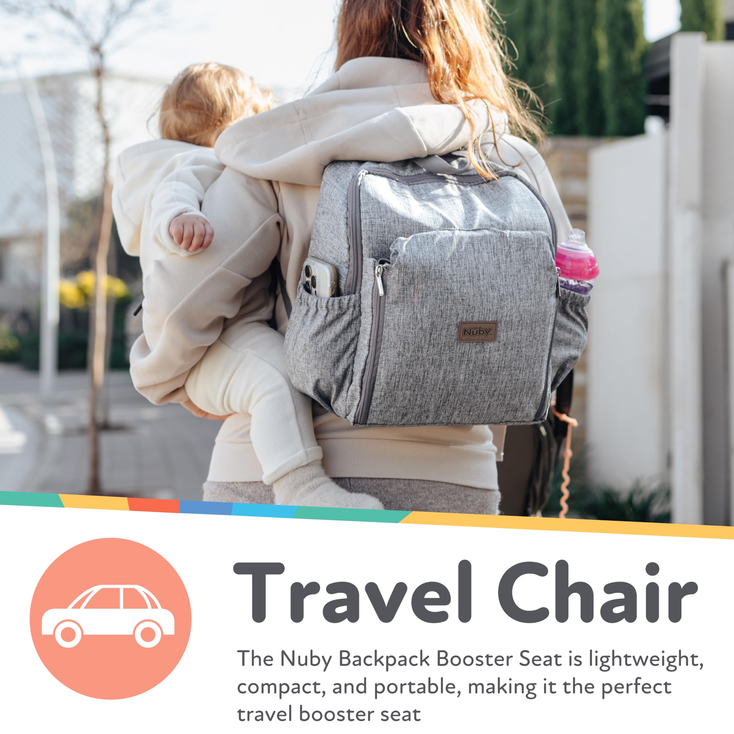 Nuby Easy Go 2-in-1 Backpack Booster Seat with 5-Point Safety Harness - Portable Travel Highchair - Holds Up to 55 lbs - 9+ Months - Gray - Image 3