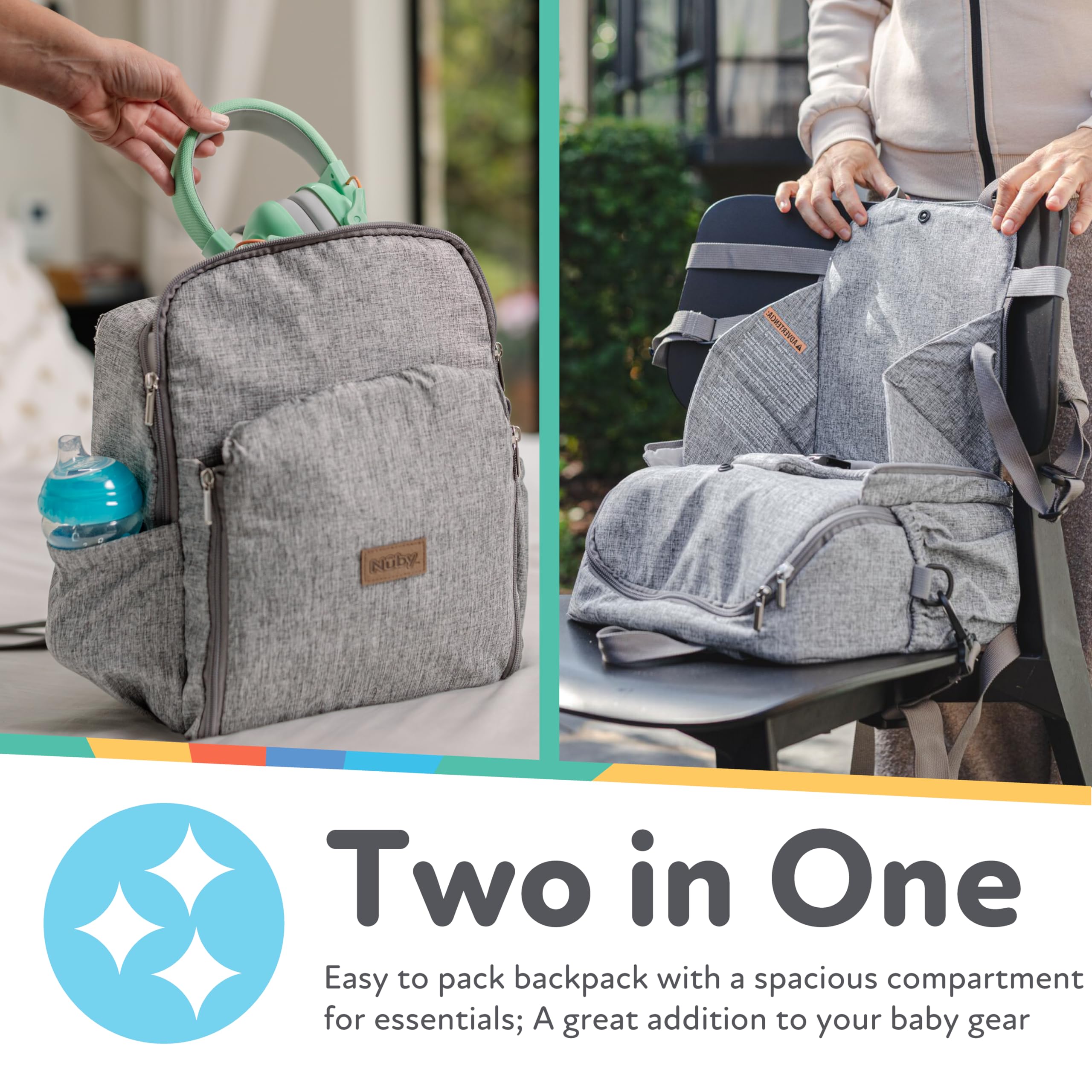 Nuby Easy Go 2-in-1 Backpack Booster Seat with 5-Point Safety Harness - Portable Travel Highchair - Holds Up to 55 lbs - 9+ Months - Gray - Image 4