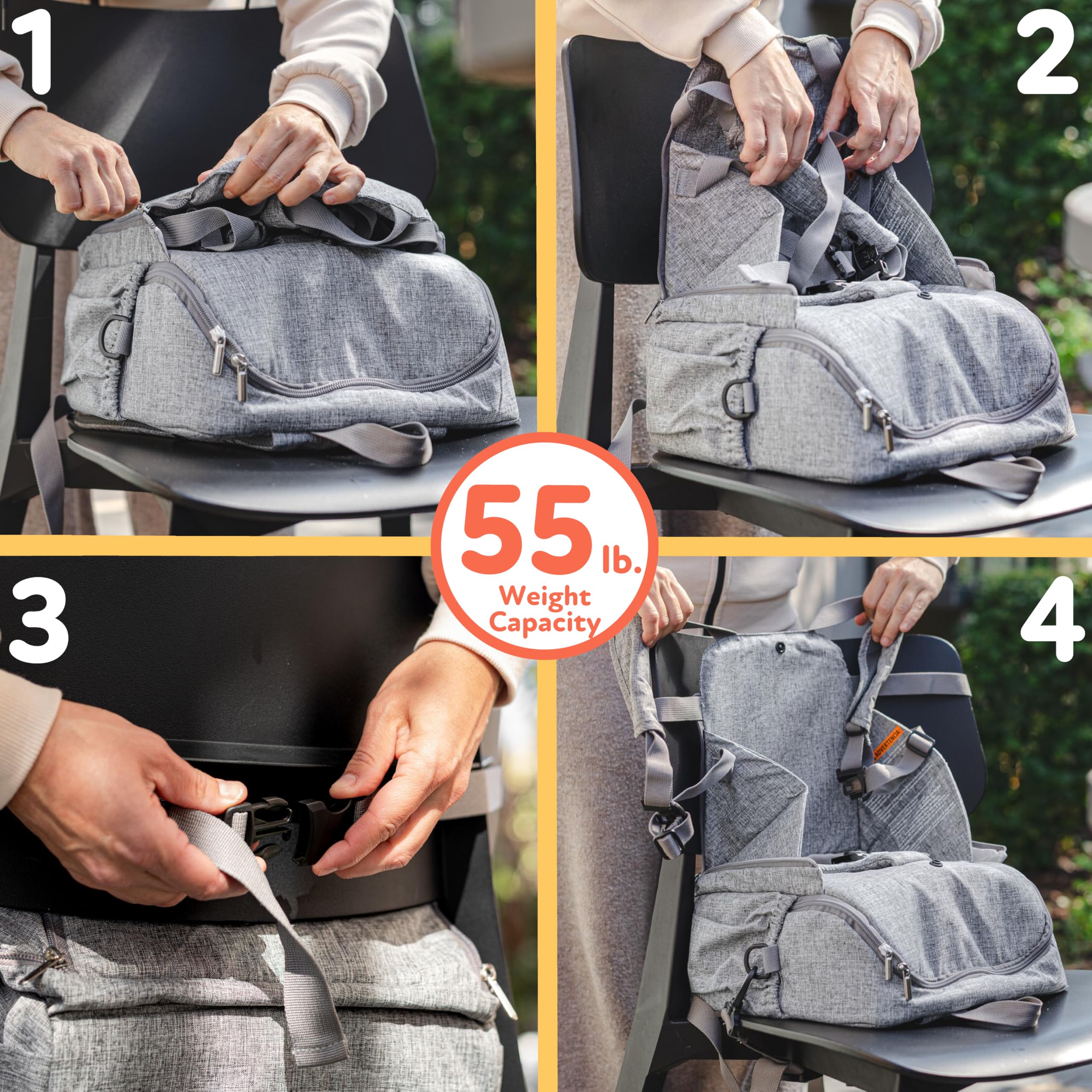 Nuby Easy Go 2-in-1 Backpack Booster Seat with 5-Point Safety Harness - Portable Travel Highchair - Holds Up to 55 lbs - 9+ Months - Gray - Image 5