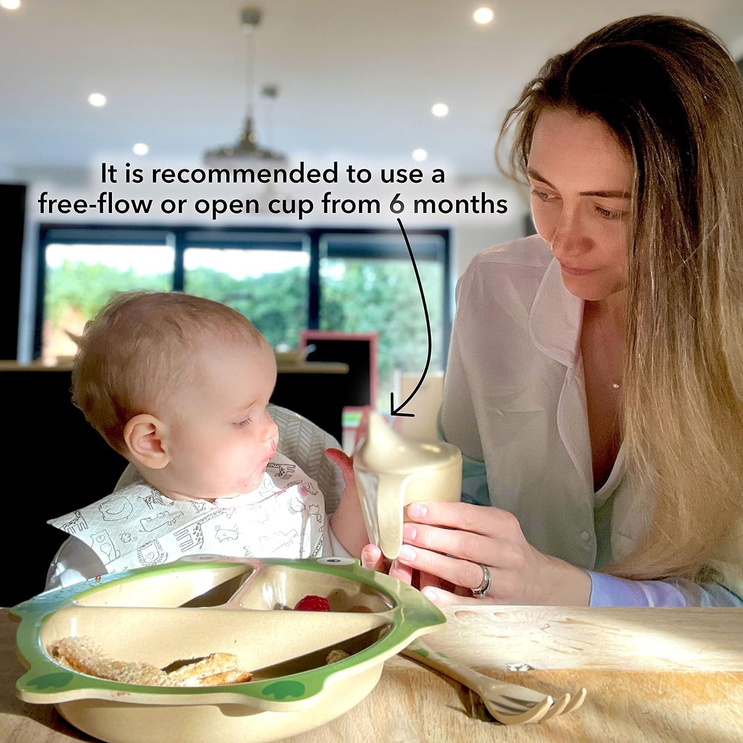 Nuby Eco-Friendly Natural Rice Husk Bite Resistant Two-Handle Free Flow Training Cup: Frog Print, 4+ Months- Fully Compostable and Biodegrable - Image 3