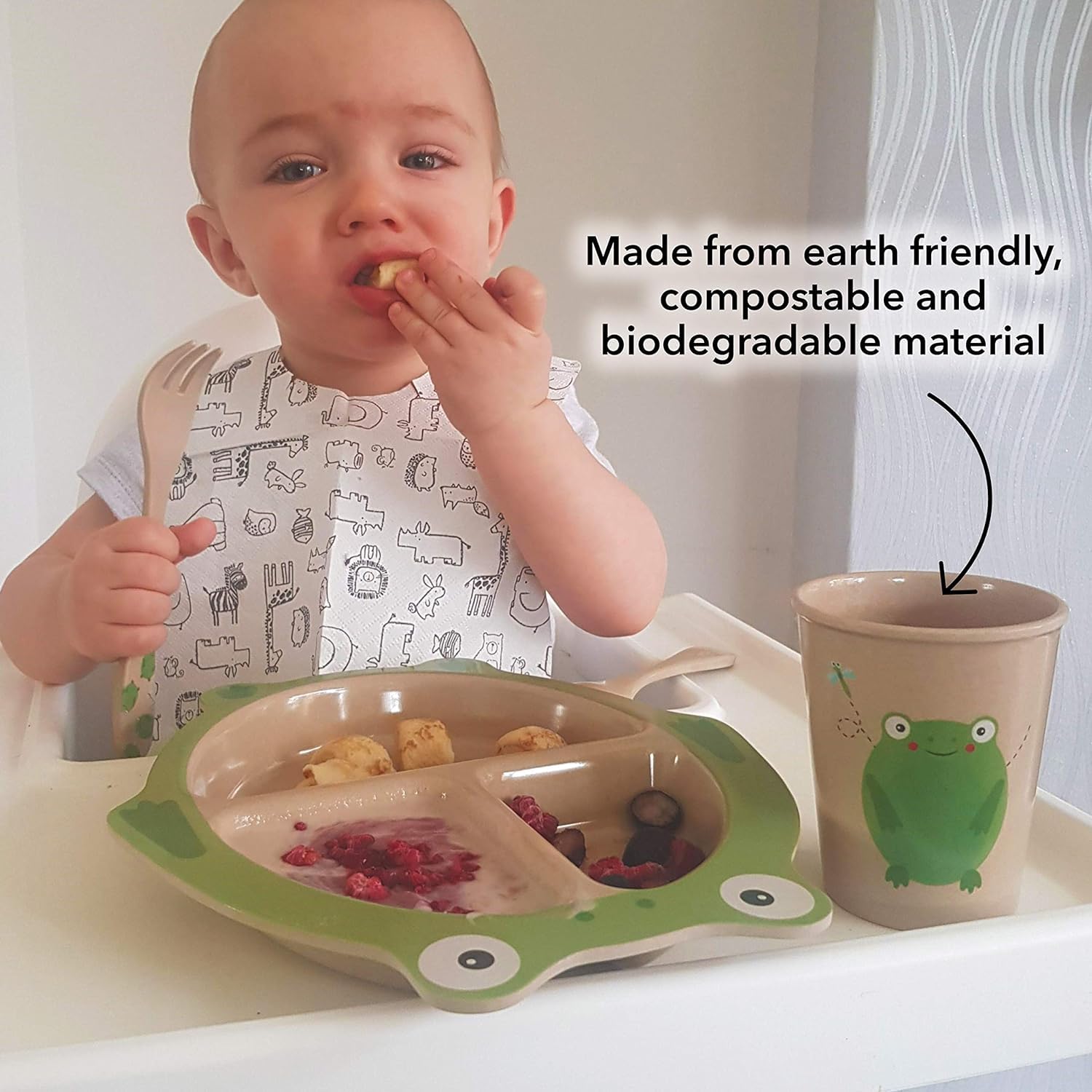 Nuby Eco- Friendly Natural Rice Husk Open Cup Drinking Tumbler, Frog Print, 18+ Months - Fully Compostable and Biodegrable - Image 3