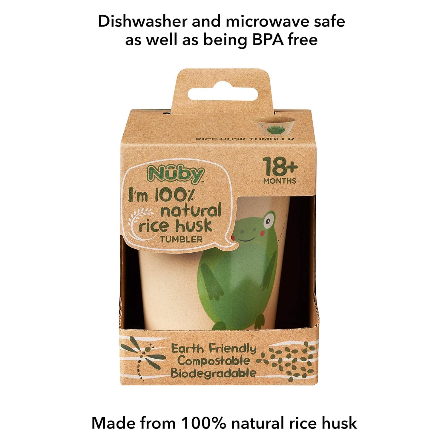 Nuby Eco- Friendly Natural Rice Husk Open Cup Drinking Tumbler, Frog Print, 18+ Months - Fully Compostable and Biodegrable - Image 6
