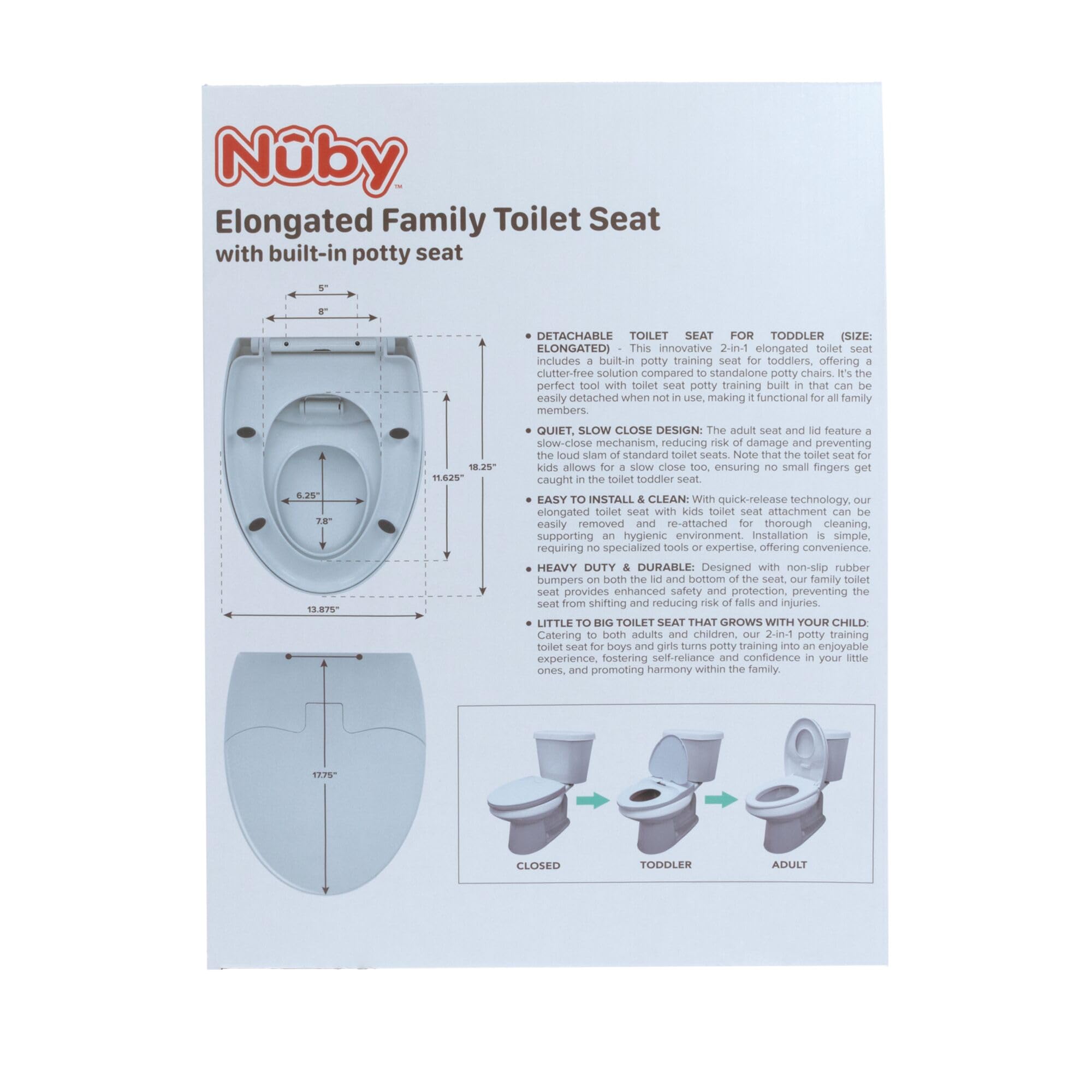 Nuby Family Toilet Seat - Built-in Potty Training Toilet Seat - Fits All Elongated Toilets - Secure and Wiggle-Free - Easy to Install and Remove - Image 6