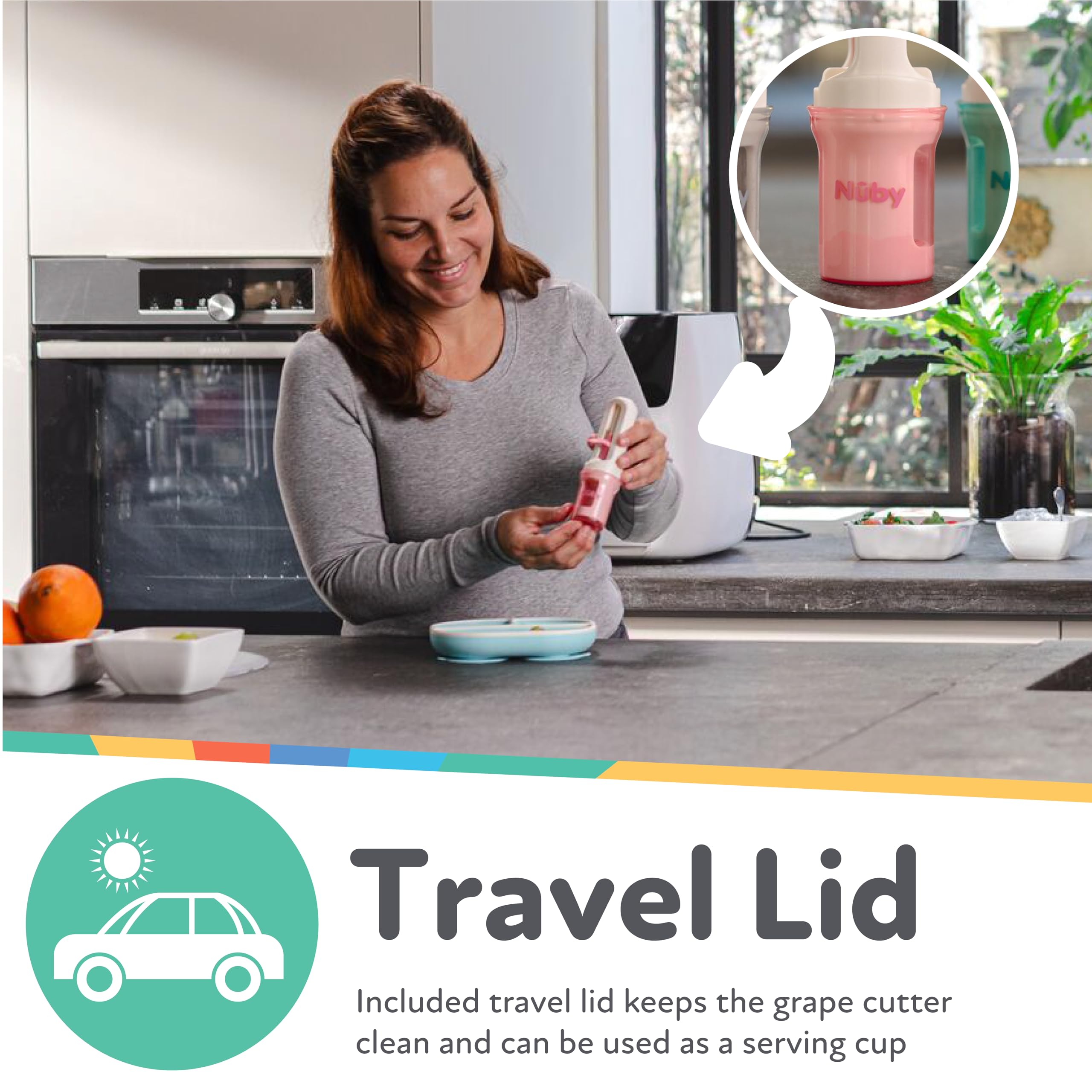 Nuby Grape Cutter Tool for Baby Food - Grape Slicer with Travel Lid - Safe to Use - Easy to Clean - Perfect for Snacks, Meals, and Baby-Led Weaning - Aqua - Image 4