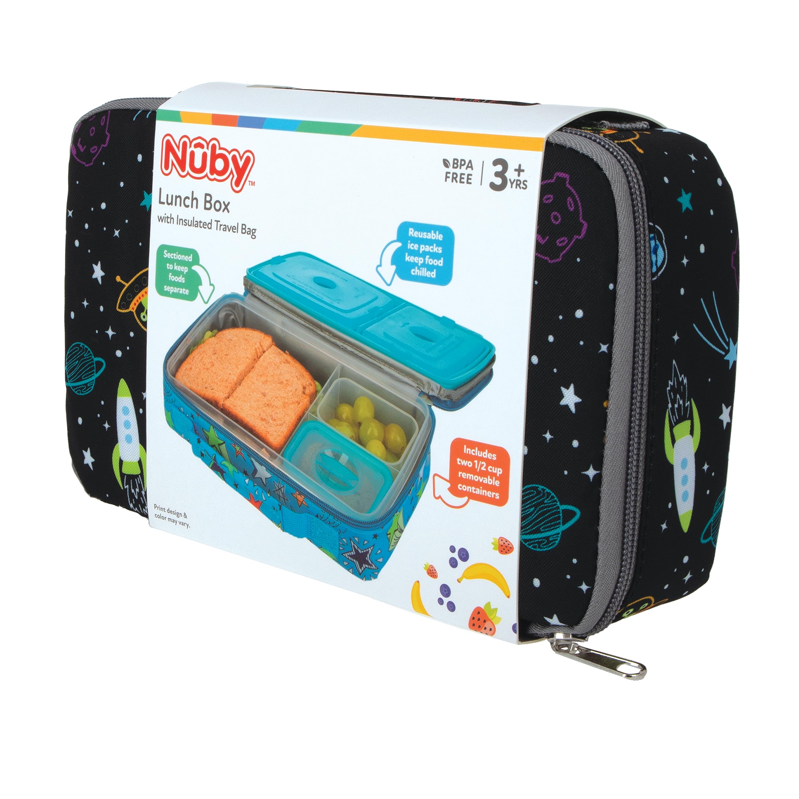 Nuby Lunchbox with Insulated Travel Bag - Bento Lunch Box - 3+ Years - Galactic Design - Back to School Essentials - Image 8