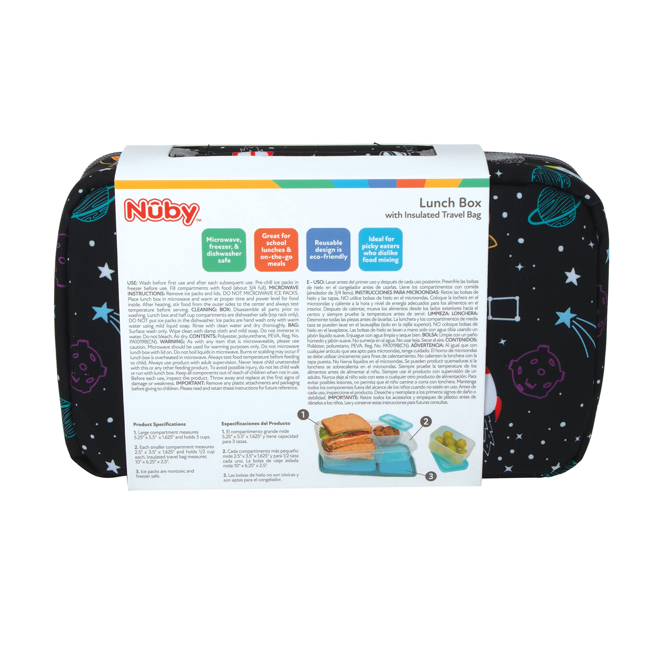 Nuby Lunchbox with Insulated Travel Bag - Bento Lunch Box - 3+ Years - Galactic Design - Back to School Essentials - Image 9