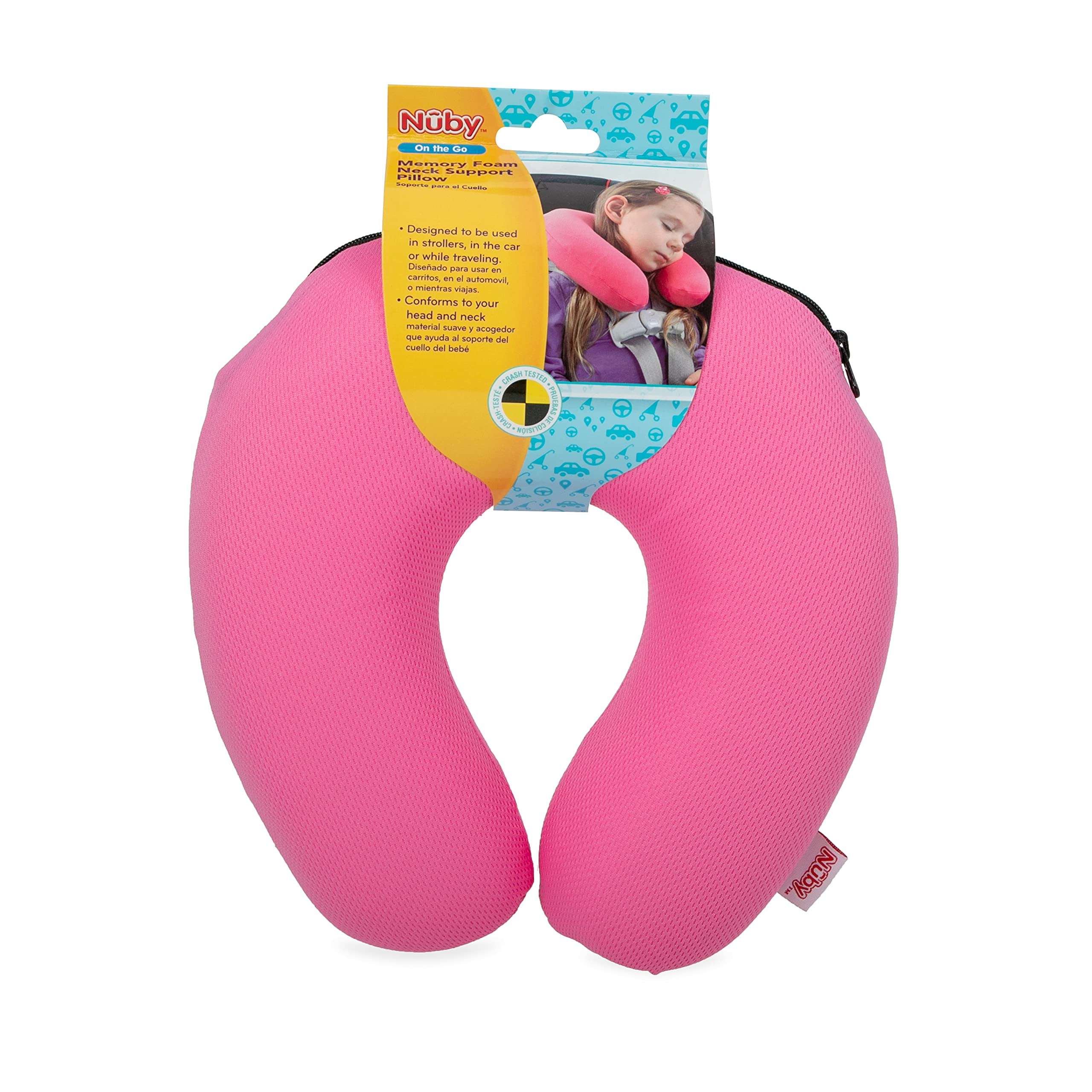 Nuby Memory Foam Support Pillow - Plush Travel Pillow - 0+ Months - Pink - Image 5