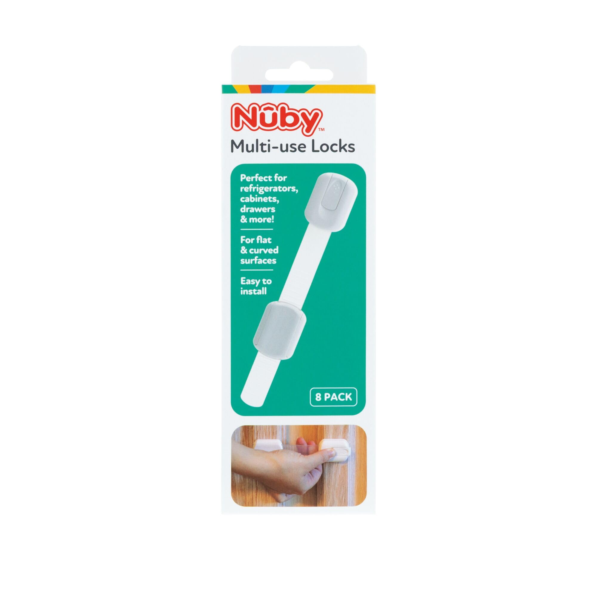 Nuby Multi-Use Child Safety Locks - 8 Pack - Baby Proof Latches for Cabinets, Drawers, Refrigerators, and Appliances - Fits Flat and Curved Surfaces - Image 5