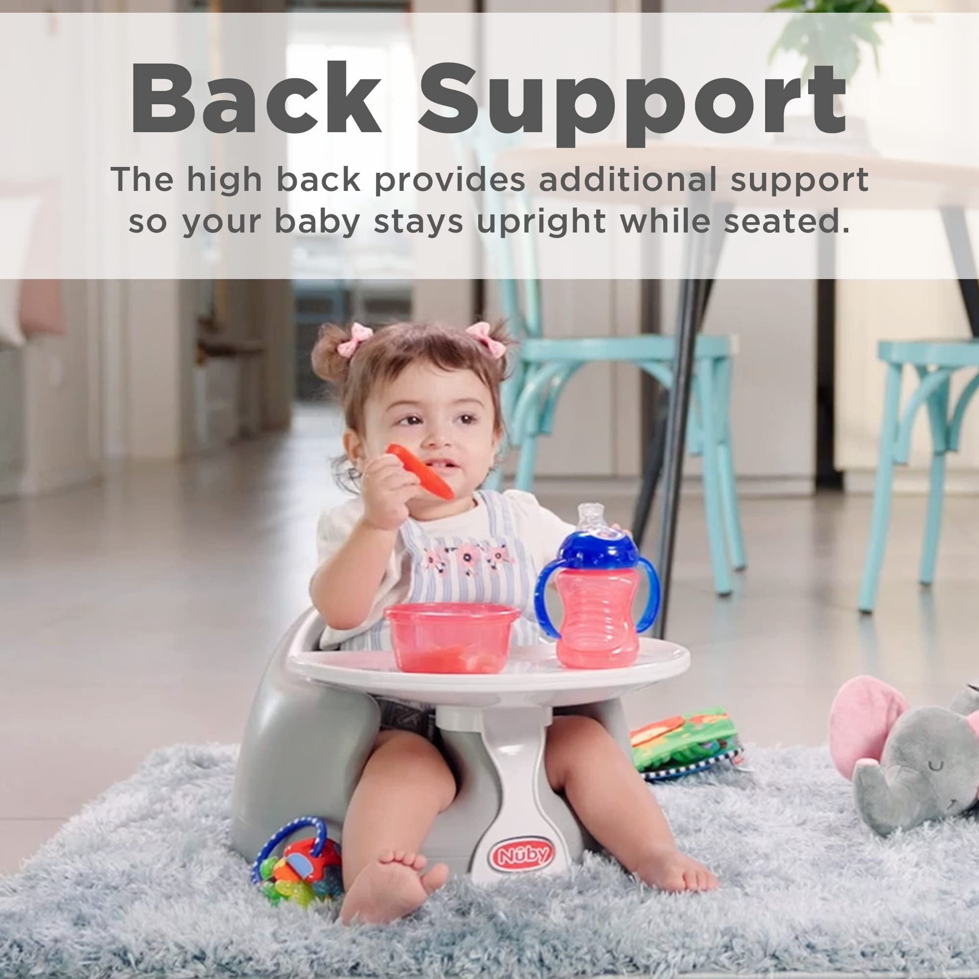 Nuby My Floor Seat - Portable Baby Chair with Soft Foam Cushion, Safety Harness, and High Back Design - 4+ Months - Gray - Image 3