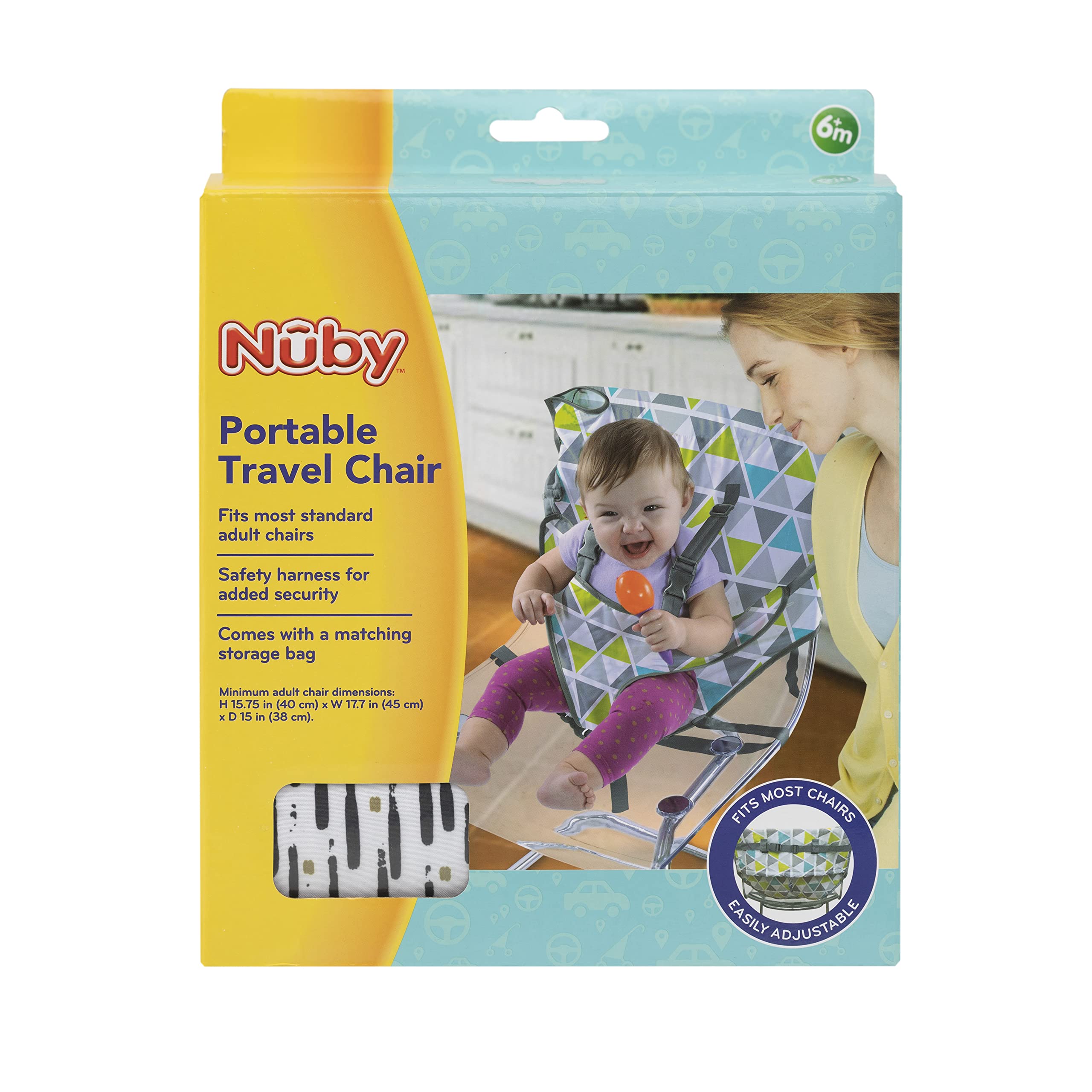 Nuby On The Go Toddler Portable Travel Chair for Babies and Toddlers - 5 Point Safety Adjustable Straps - 6+ Months - Folds into a Storage Bag, Brush Strokes - Image 10