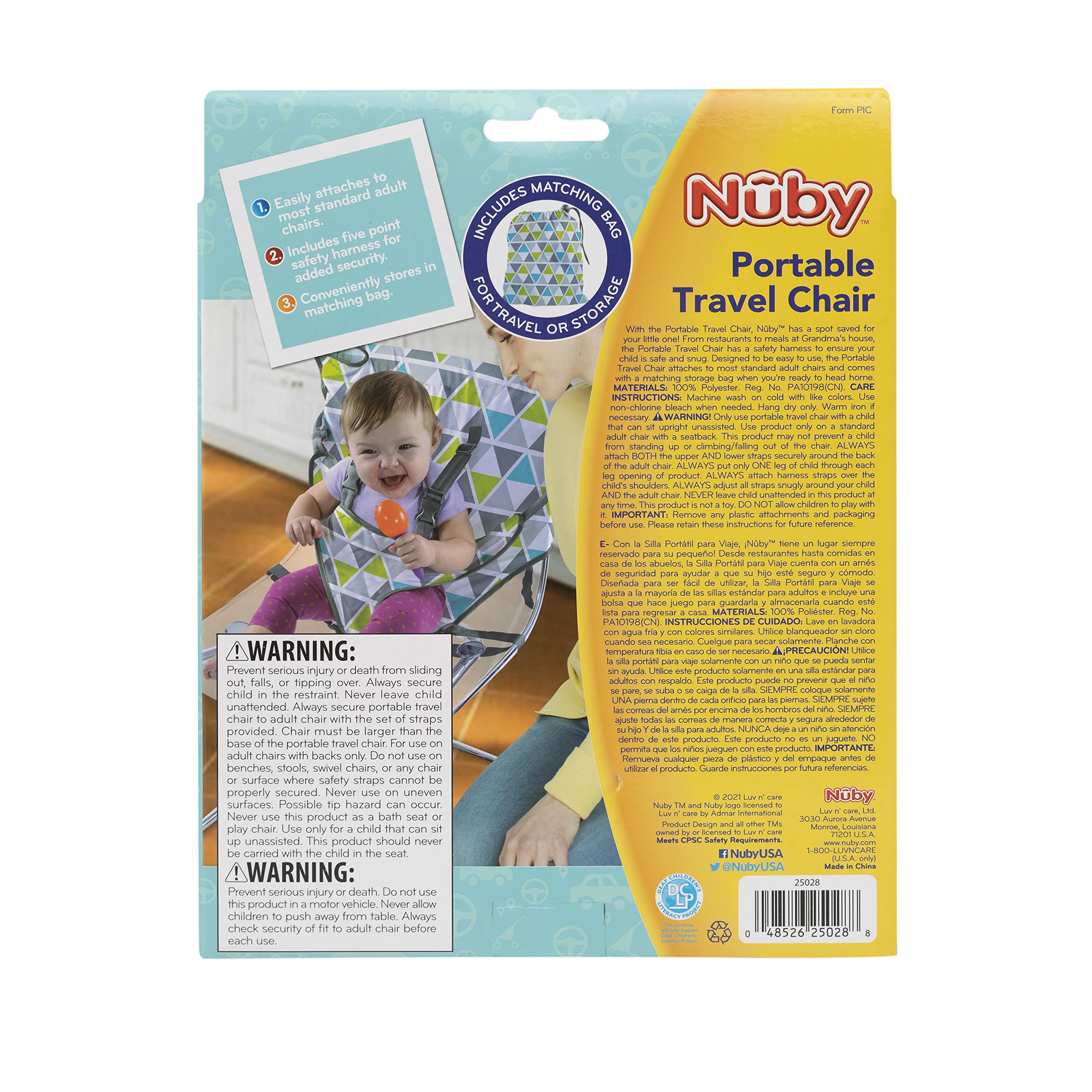 Nuby On The Go Toddler Portable Travel Chair for Babies and Toddlers - 5 Point Safety Adjustable Straps - 6+ Months - Folds into a Storage Bag, Brush Strokes - Image 11