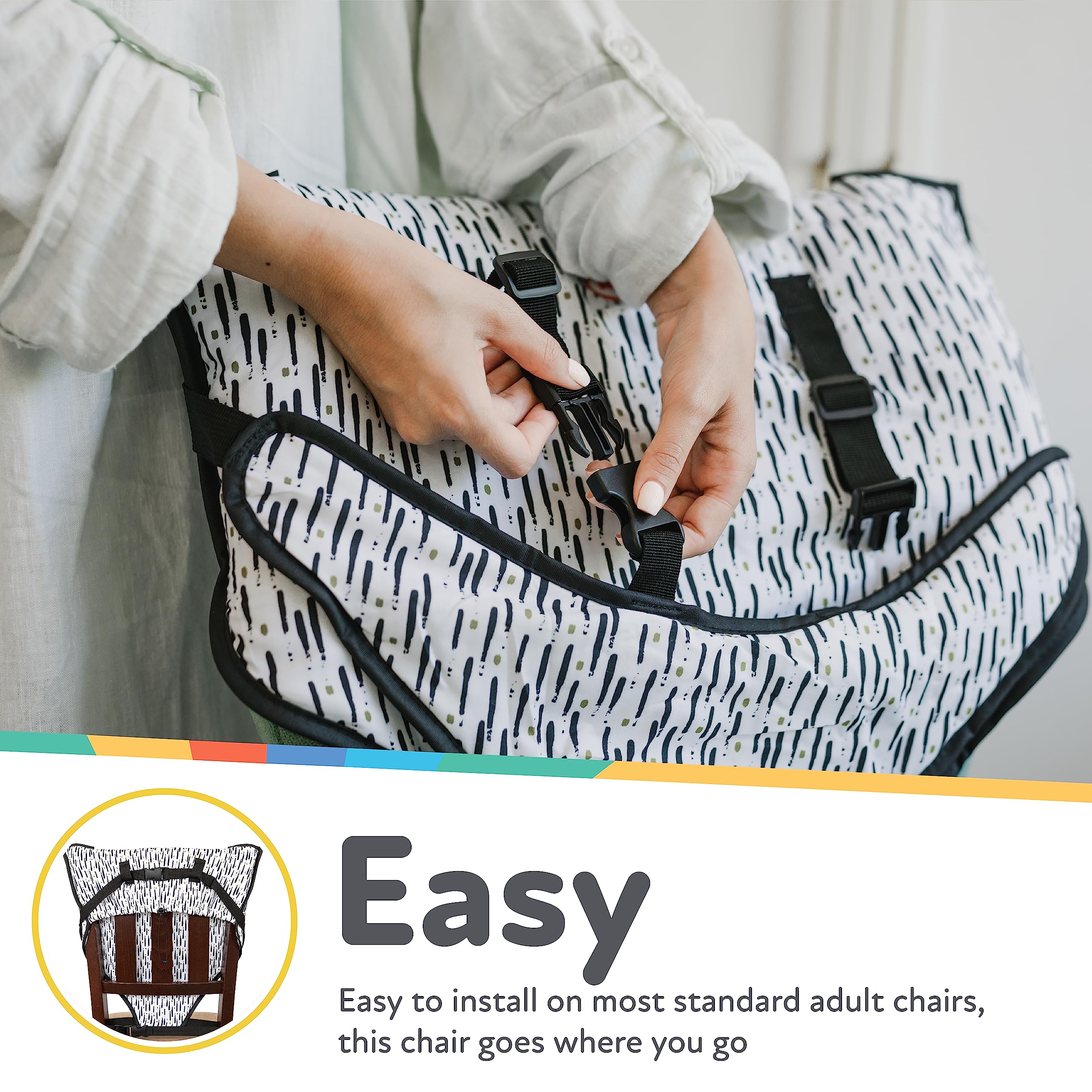 Nuby On The Go Toddler Portable Travel Chair for Babies and Toddlers - 5 Point Safety Adjustable Straps - 6+ Months - Folds into a Storage Bag, Brush Strokes - Image 3