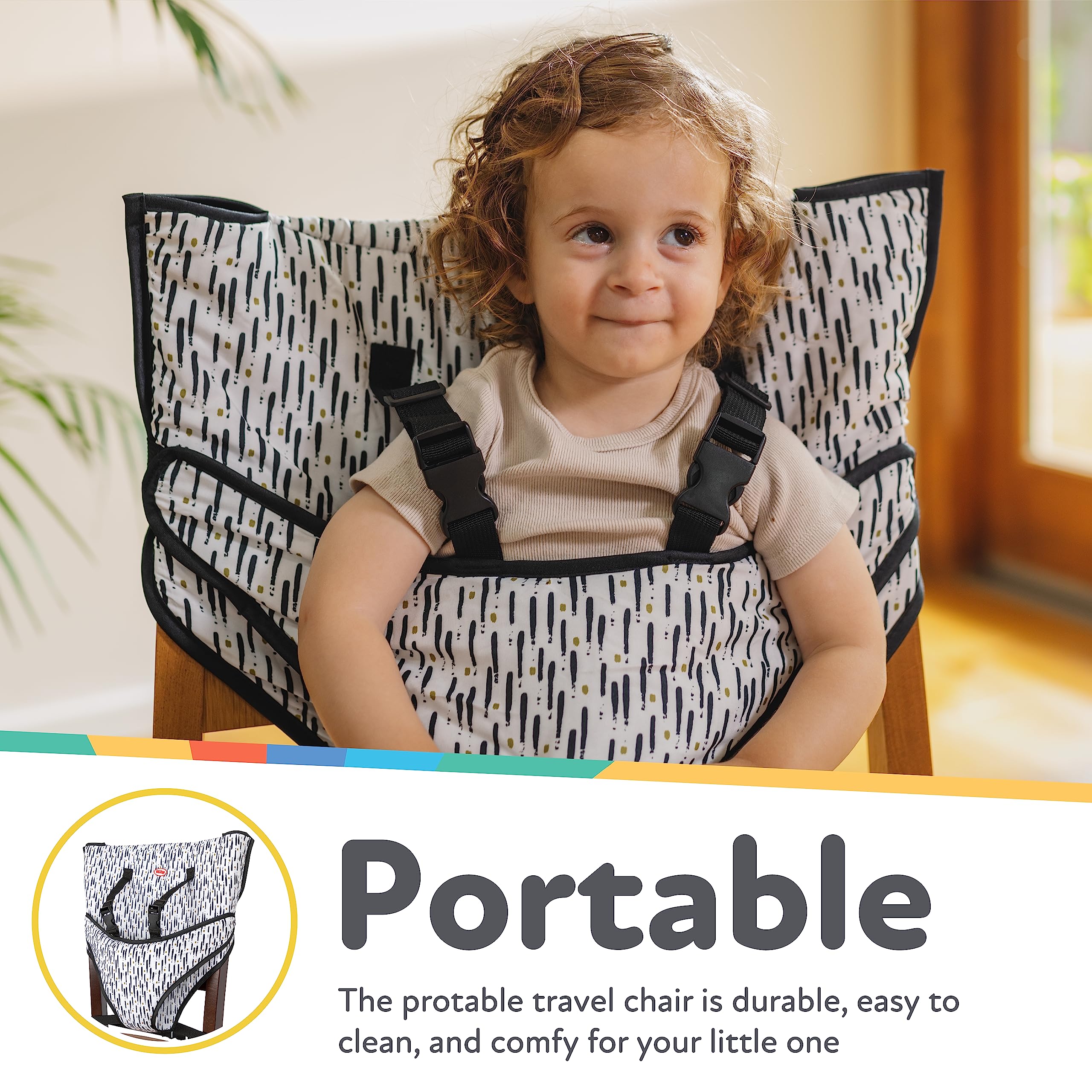Nuby On The Go Toddler Portable Travel Chair for Babies and Toddlers - 5 Point Safety Adjustable Straps - 6+ Months - Folds into a Storage Bag, Brush Strokes - Image 4