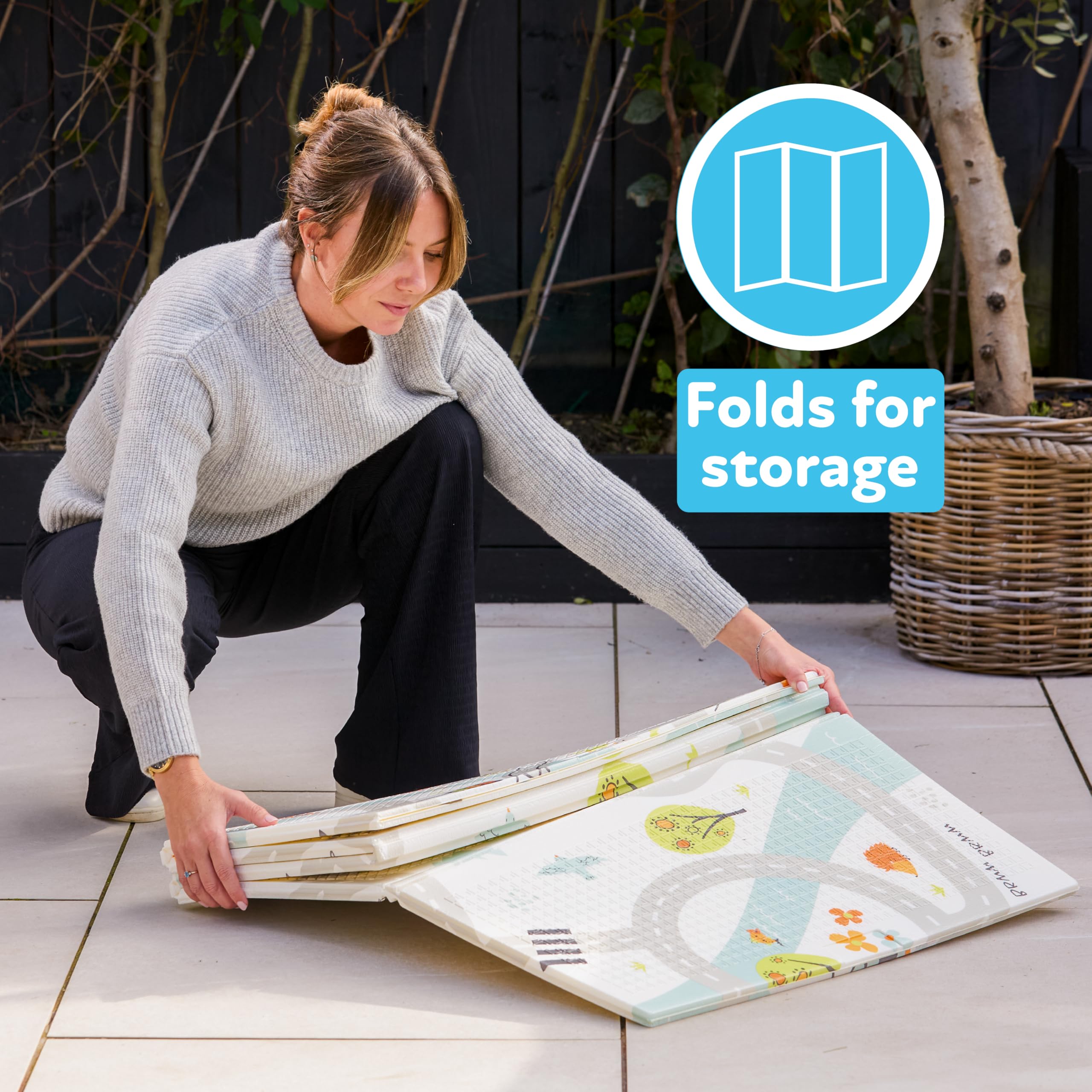 Nuby Reversible Baby Floor Mat - Foldable and Lightweight Foam Infant Play Mat - 77" x 58" - Easy Storage and Travel - Car Tracks/Alphabet - Image 6