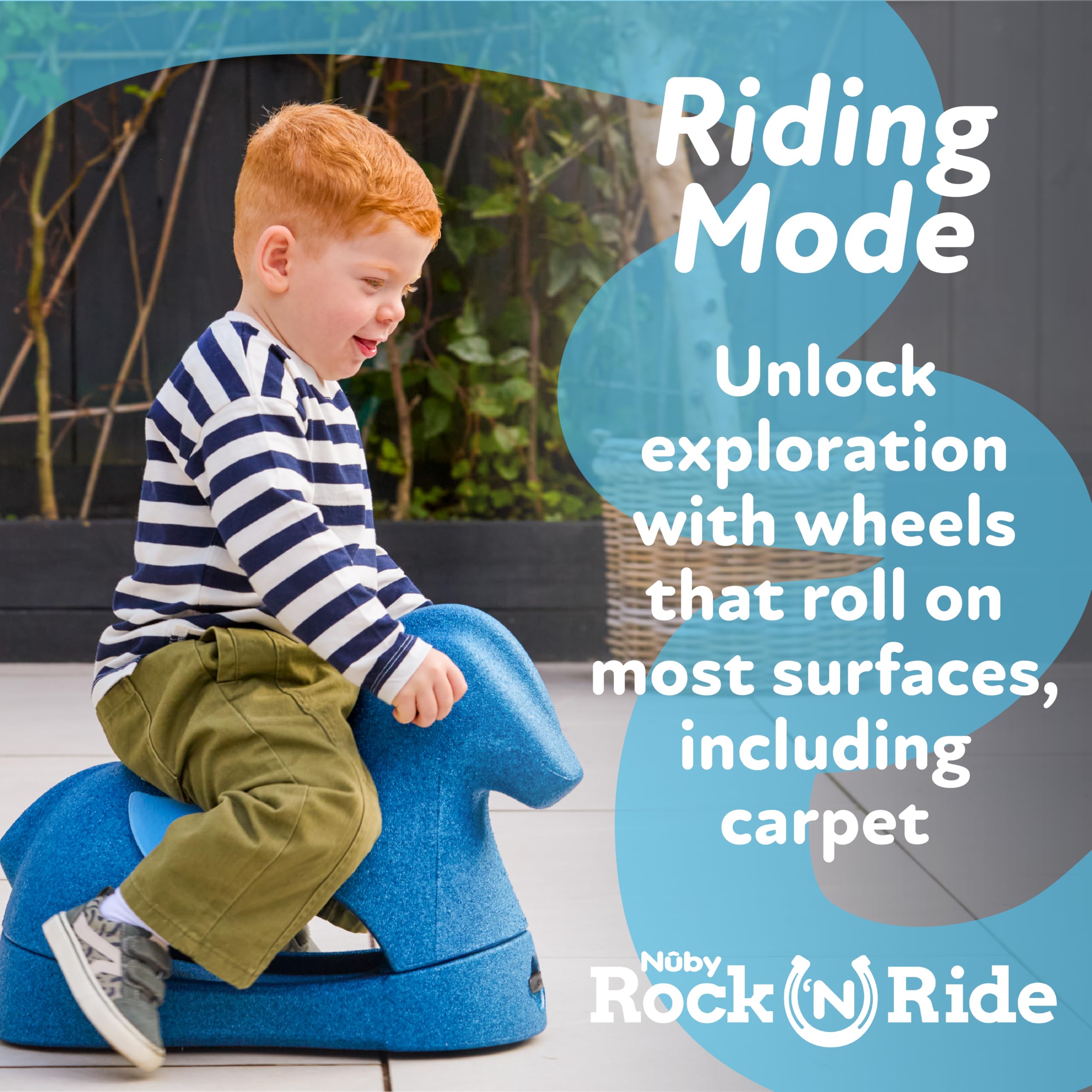 Nuby Rock 'N Ride Rocking Horse for Kids - Ride, Rock & Scoot Toy for Indoor & Outdoor Play - Balance & Coordination Development Toy - Ages 12+ Months - Blue Horse - Image 4