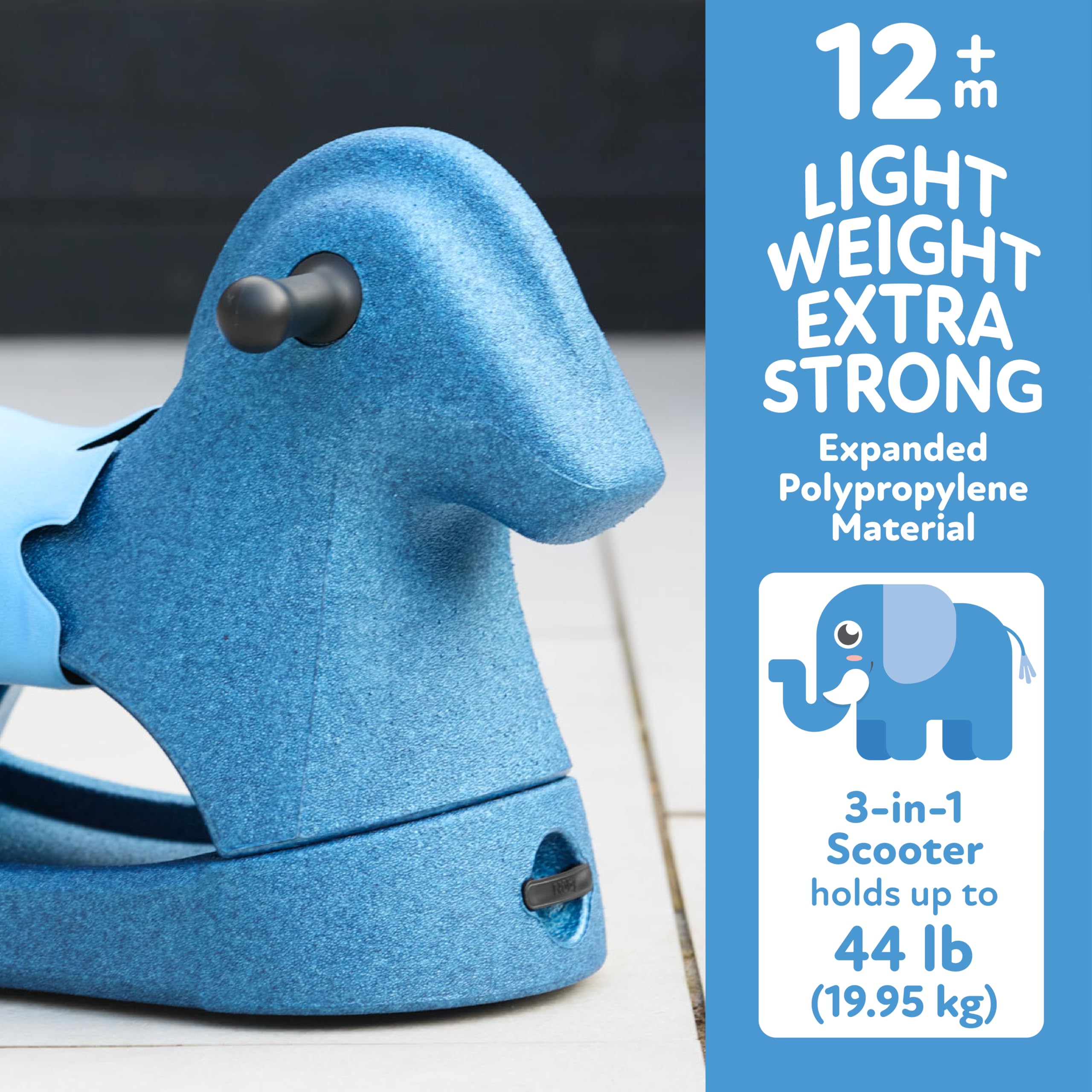 Nuby Rock 'N Ride Rocking Horse for Kids - Ride, Rock & Scoot Toy for Indoor & Outdoor Play - Balance & Coordination Development Toy - Ages 12+ Months - Blue Horse - Image 7