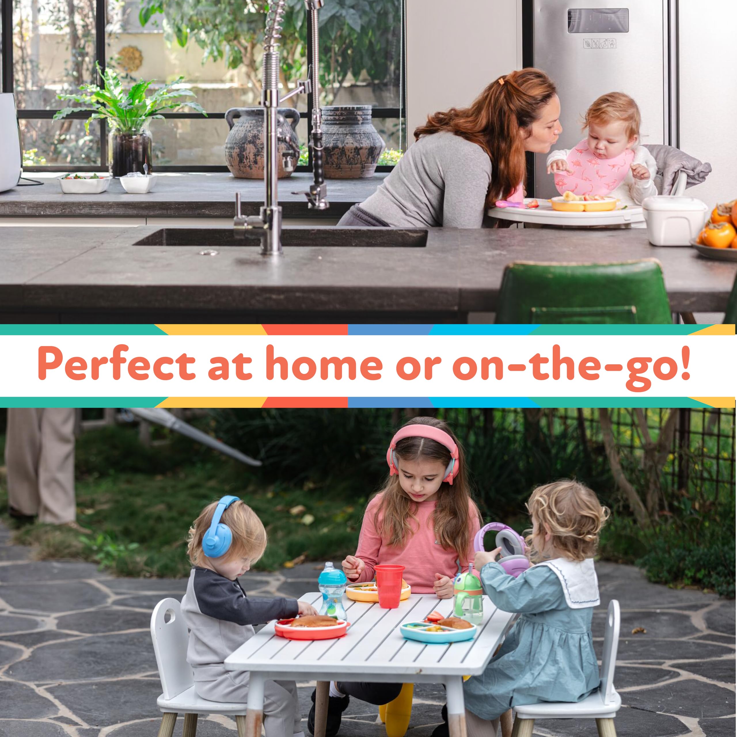 Nuby Silicone Rectangle Suction Plate with Lid - Dishwasher-Safe Baby and Toddler Plate - 6+ Months - Blue and Yellow - Back to School Essentials - Image 5