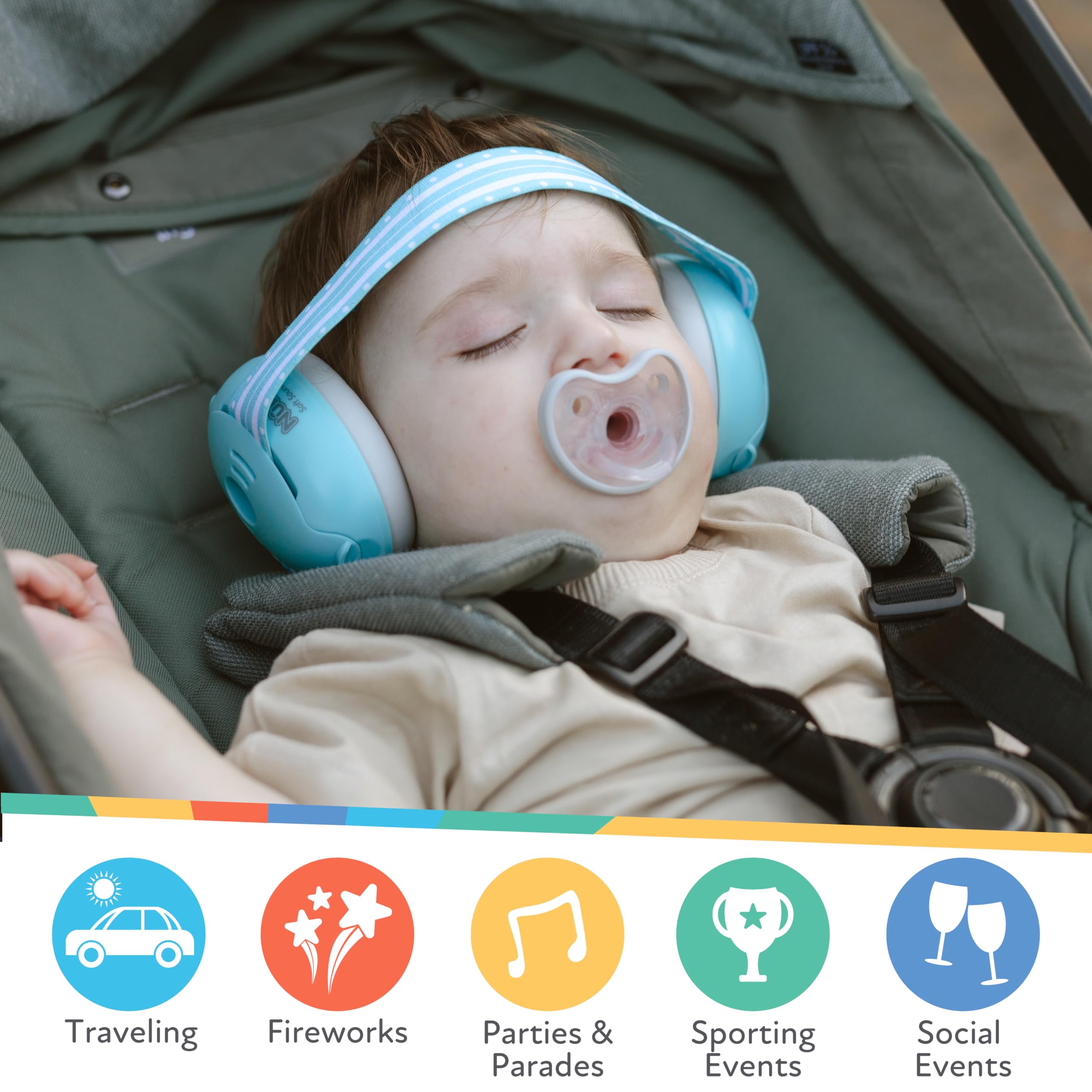 Nuby Soft Sounds 2-in-1 Noise-Canceling Baby Earmuffs with Travel Case - Adjustable Noise Protection for Infants and Toddlers - Aqua - Image 4