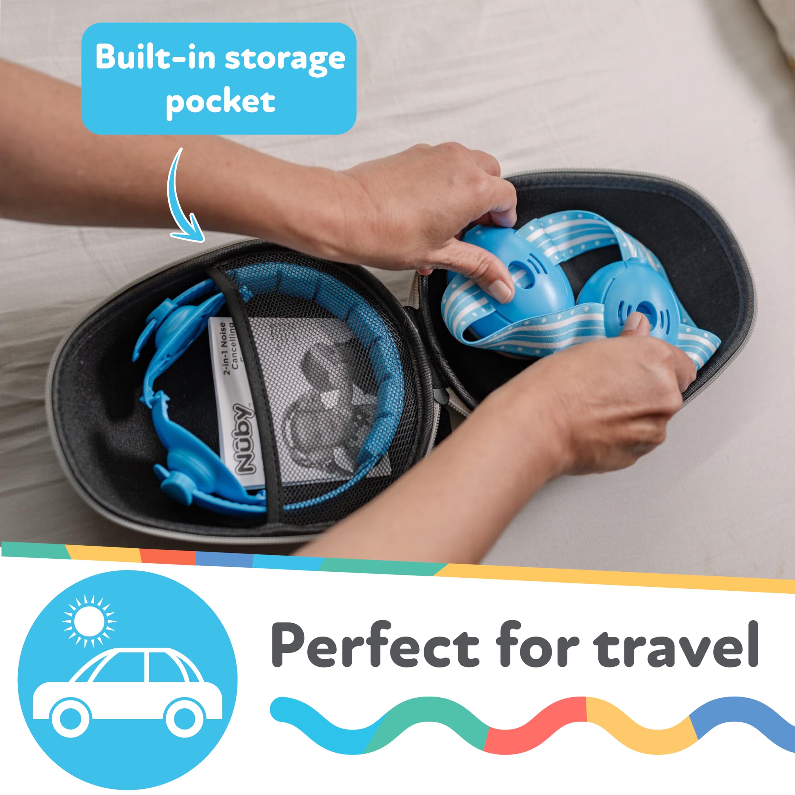 Nuby Soft Sounds 2-in-1 Noise-Canceling Baby Earmuffs with Travel Case - Adjustable Noise Protection for Infants and Toddlers - Aqua - Image 6