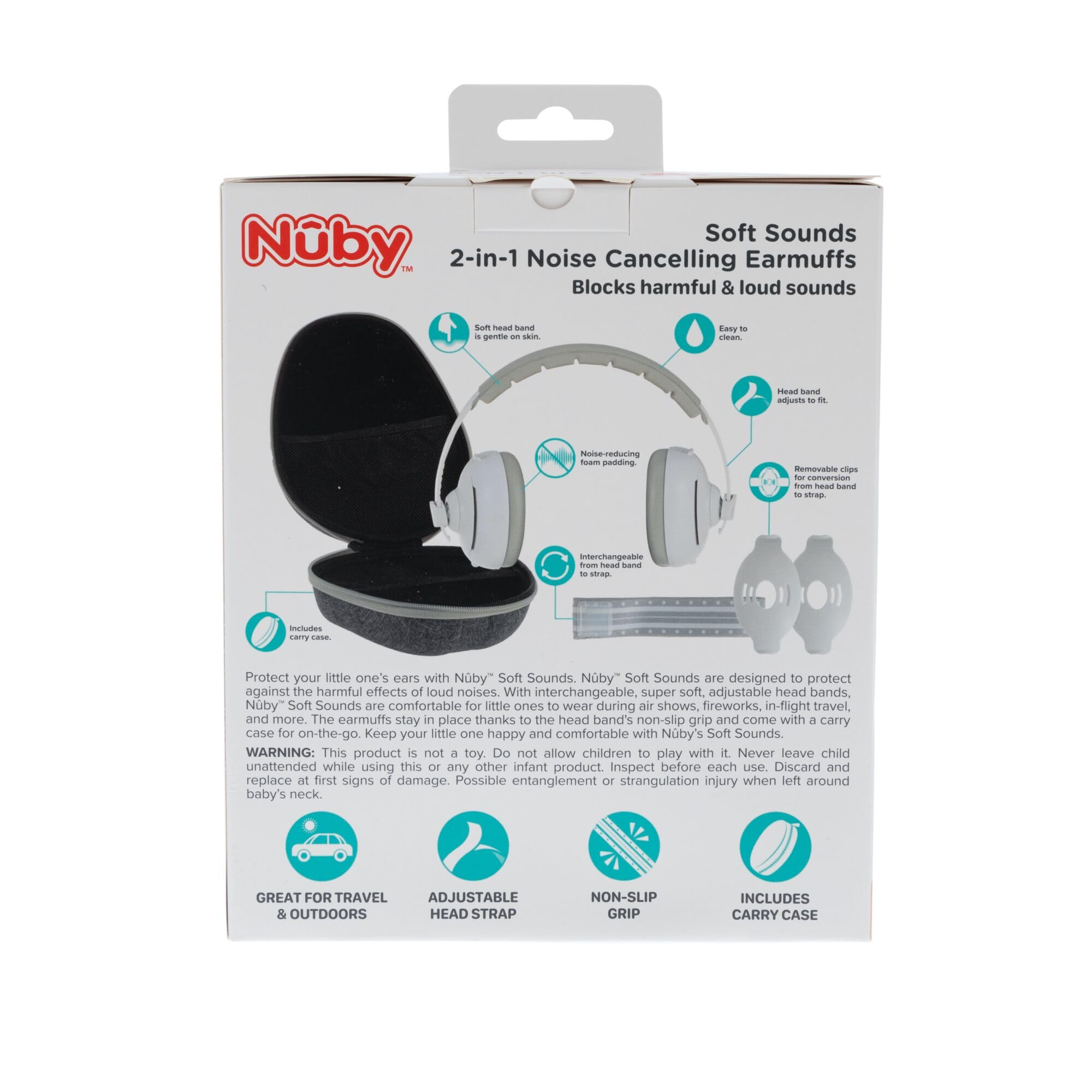 Nuby Soft Sounds 2-in-1 Noise-Canceling Baby Earmuffs with Travel Case - Adjustable Noise Protection for Infants and Toddlers - Aqua - Image 8