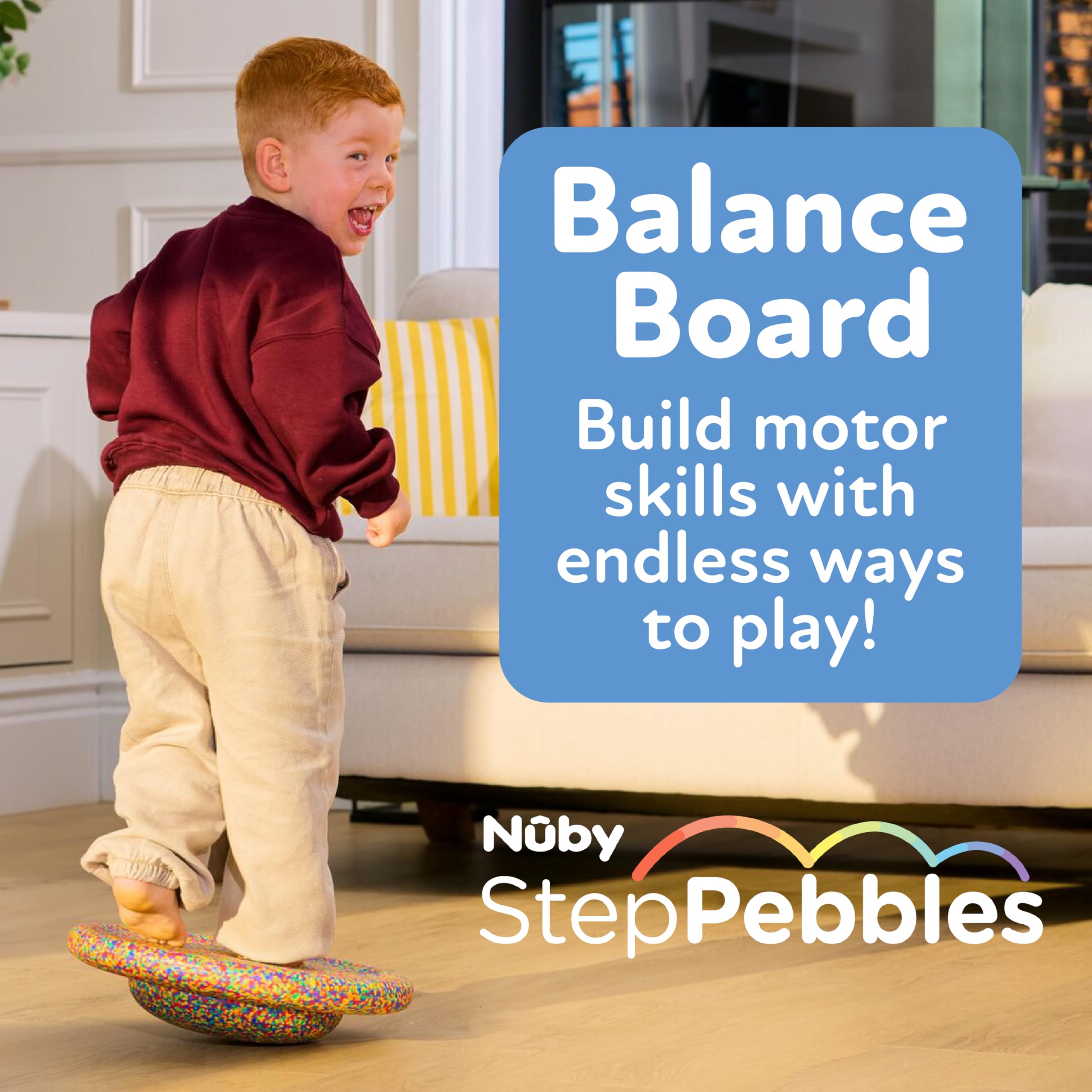 Nuby Stepping Stones StepPebbles with Balance Board - Montessori-Inspired Sensory Play - Stack, Step, & Balance Indoor & Outdoor Play - Waterproof & Holds Up to 400 lbs - Pastel Colors - Image 3