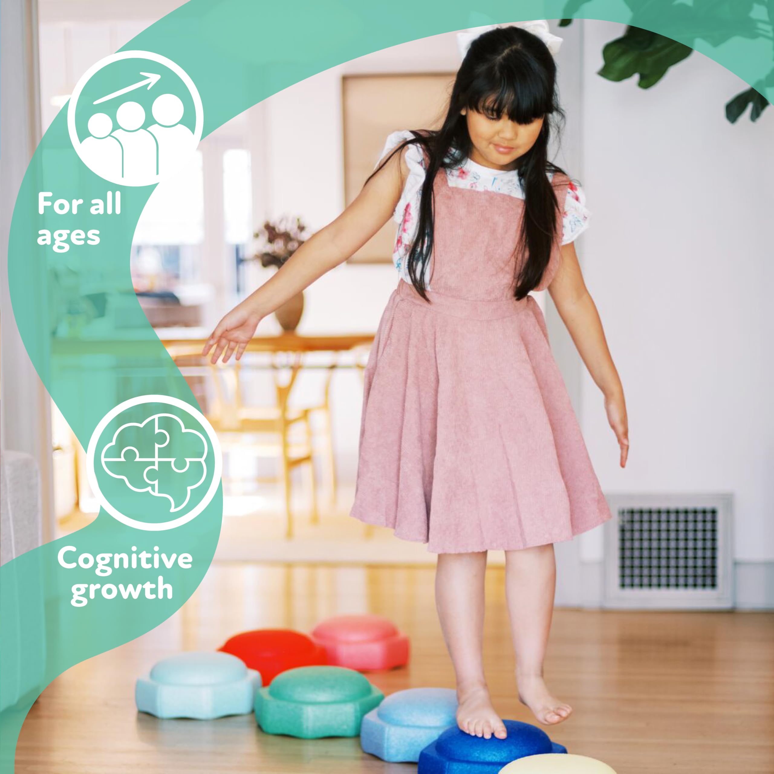 Nuby Stepping Stones StepPebbles with Balance Board - Montessori-Inspired Sensory Play - Stack, Step, & Balance Indoor & Outdoor Play - Waterproof & Holds Up to 400 lbs - Pastel Colors - Image 7