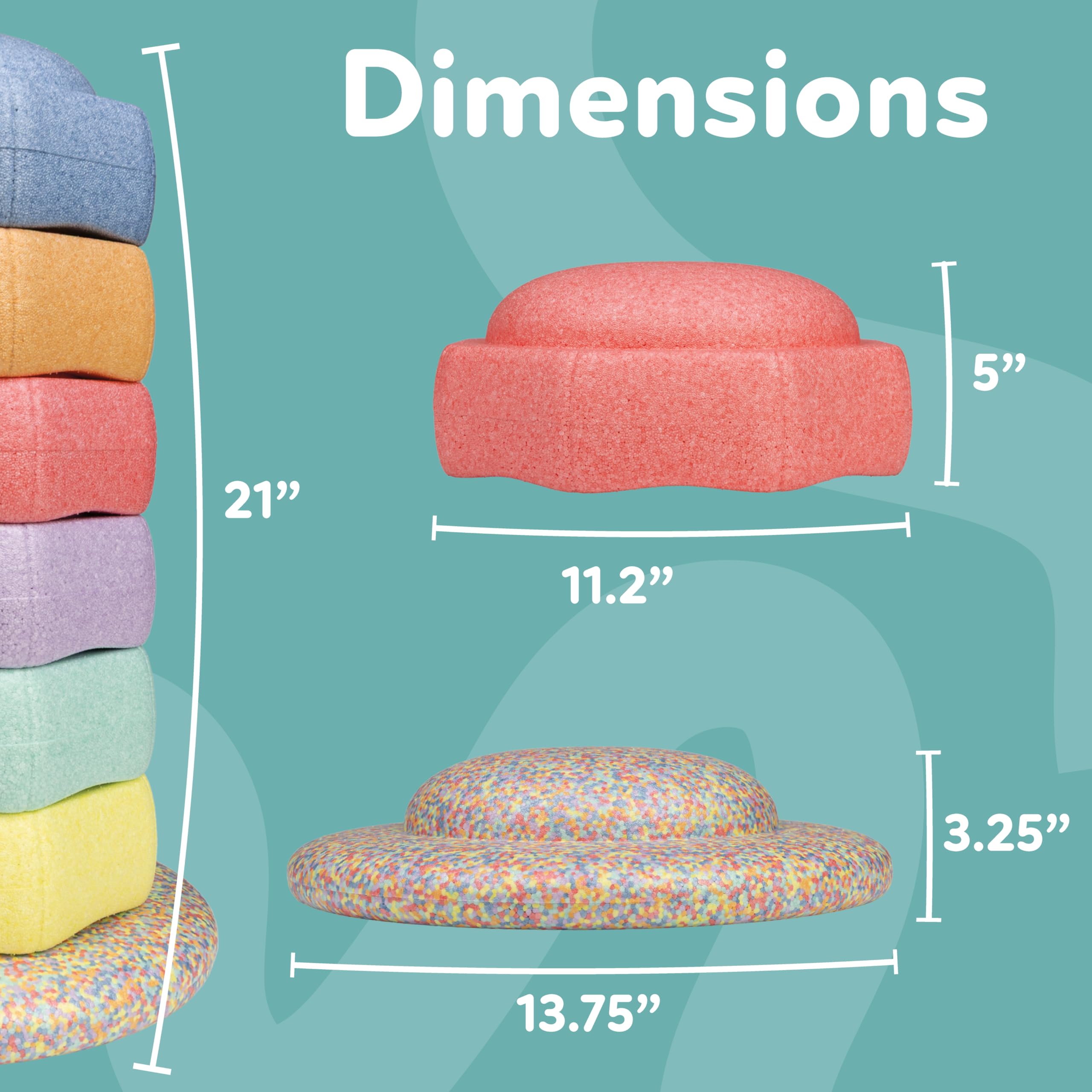 Nuby Stepping Stones StepPebbles with Balance Board - Montessori-Inspired Sensory Play - Stack, Step, & Balance Indoor & Outdoor Play - Waterproof & Holds Up to 400 lbs - Pastel Colors - Image 8