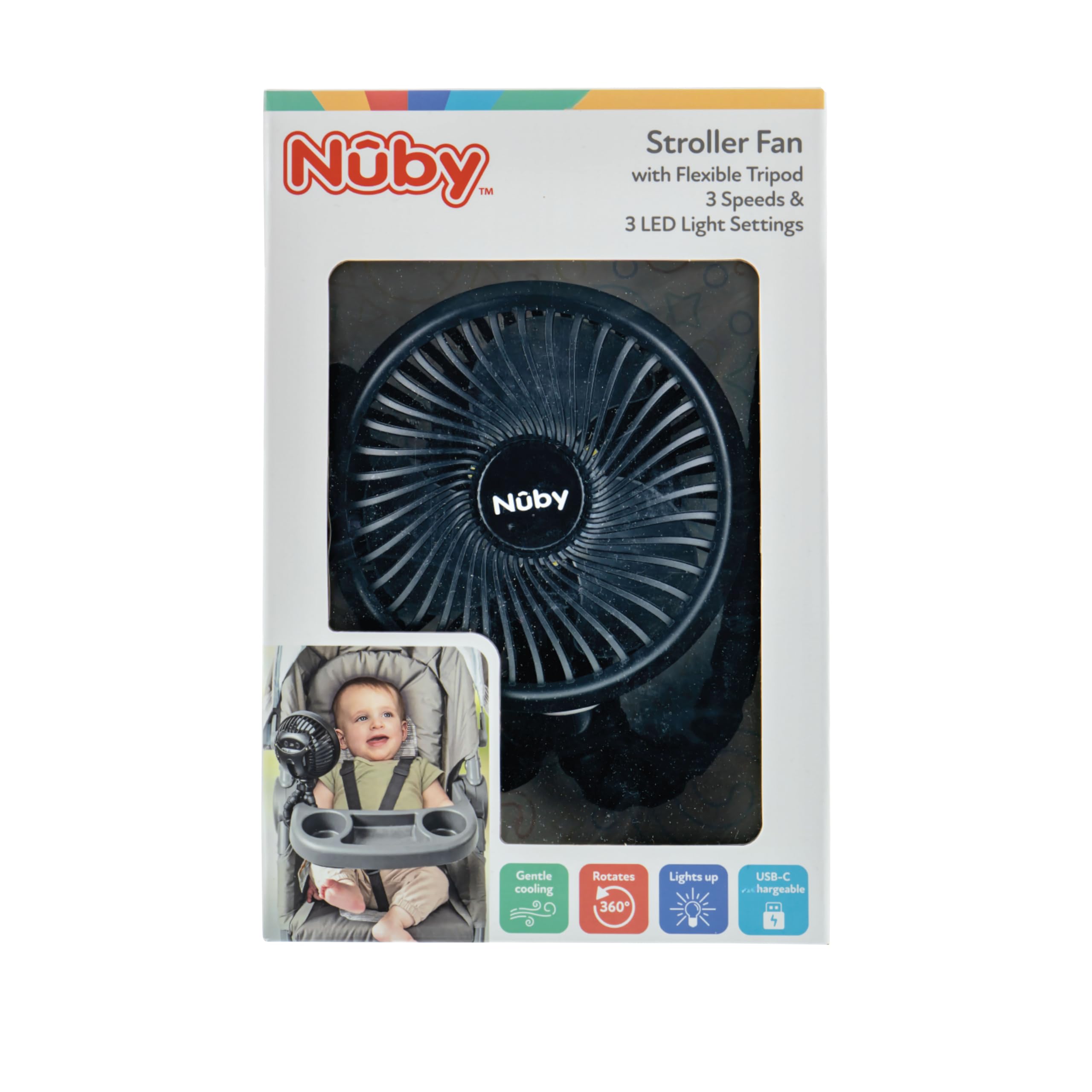 Nuby Stroller Fan with Adjustable Legs - 3-Speed Portable Fan for Car Seats and Play Yards - Stroller Accessories - Summer Travel Essentials - Black - Image 7