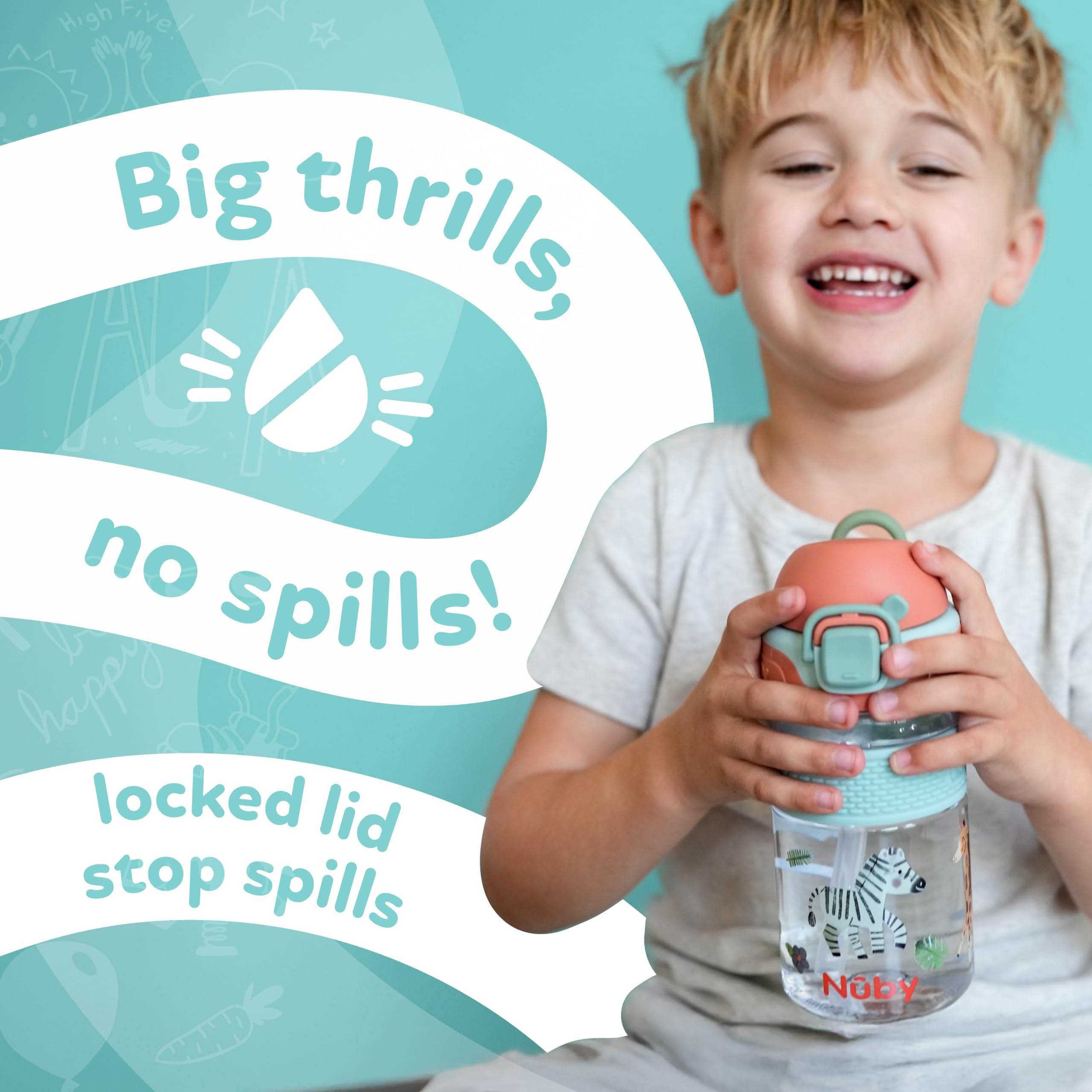 Nuby Thirsty Kids Flip-It Bolt Toddler Cup with Push-Button Locking Flip-Top and Silicone Spout - 12 oz - Easy-Grip and Spill-Resistant - 18+ Months - Space - Image 3