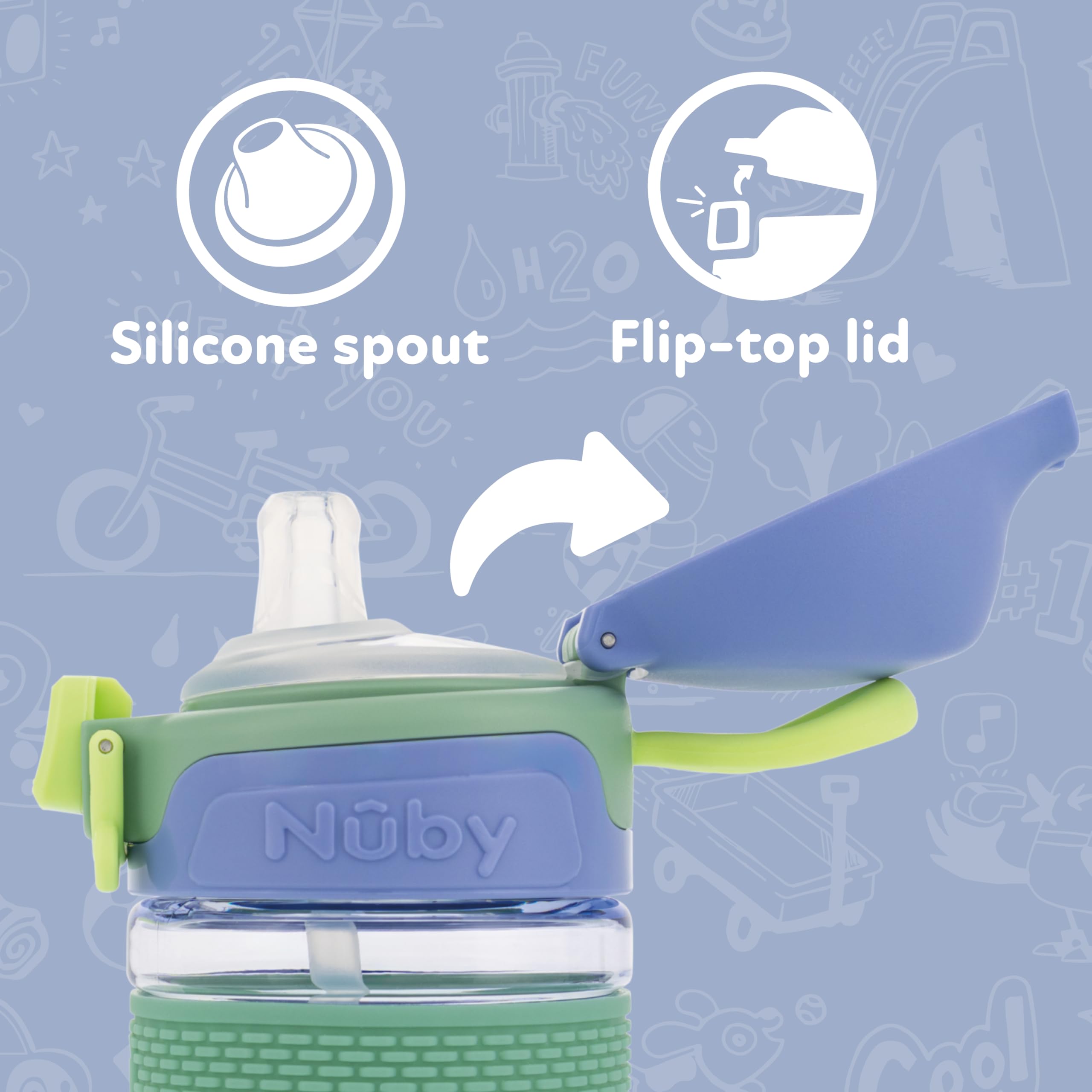 Nuby Thirsty Kids Flip-It Bolt Toddler Cup with Push-Button Locking Flip-Top and Silicone Spout - 12 oz - Easy-Grip and Spill-Resistant - 18+ Months - Space - Image 5