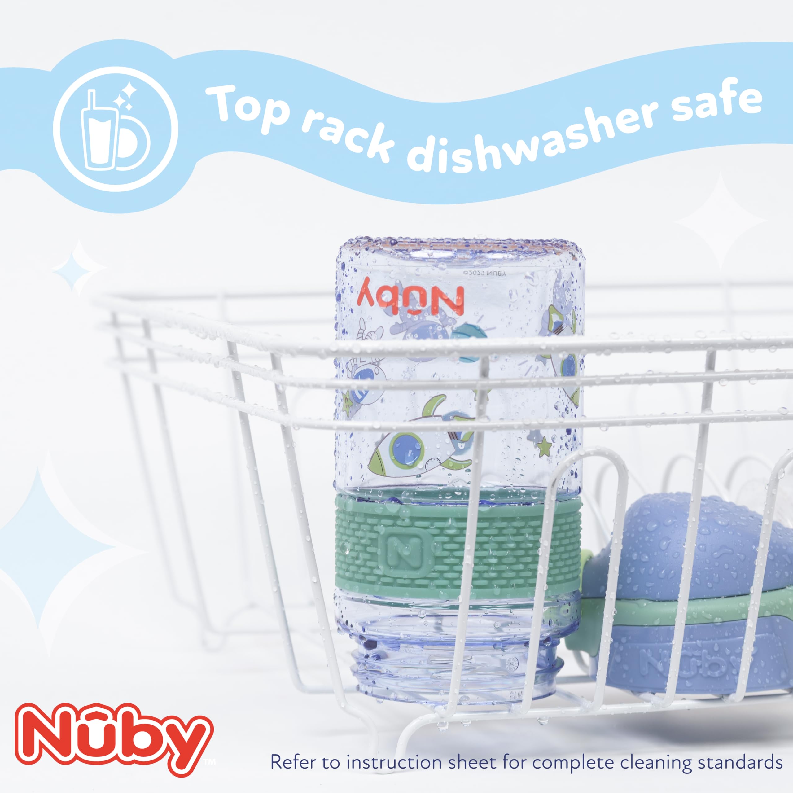 Nuby Thirsty Kids Flip-It Bolt Toddler Cup with Push-Button Locking Flip-Top and Silicone Spout - 12 oz - Easy-Grip and Spill-Resistant - 18+ Months - Space - Image 6