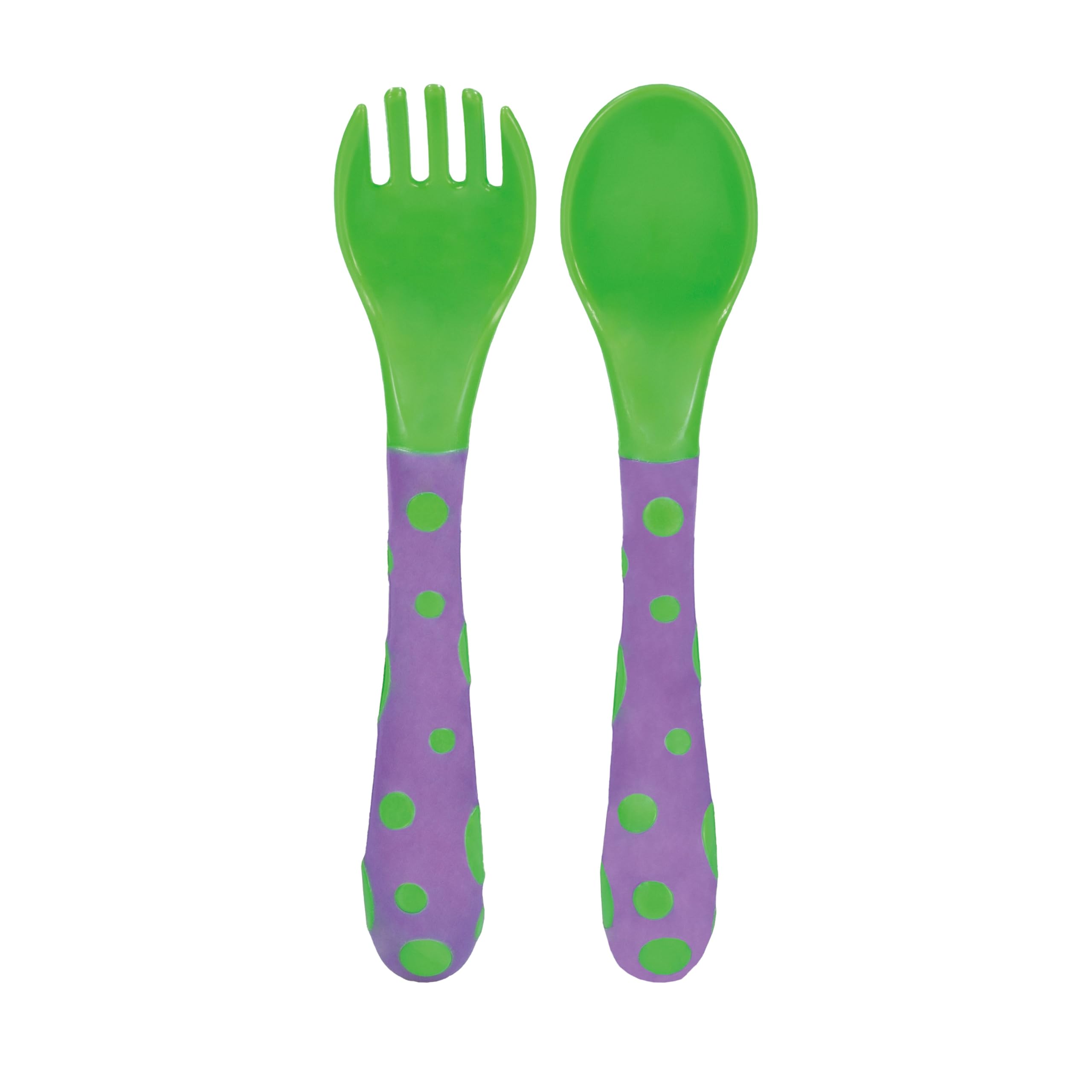 Nuby Toddler Spoons and Forks Set for Self-Feeding - 4 Pack - Toddler Utensils with Easy Grip Handles for Kids - Dishwasher Safe - 12+ Months - Red/Blue & Lavender/Green - Image 3