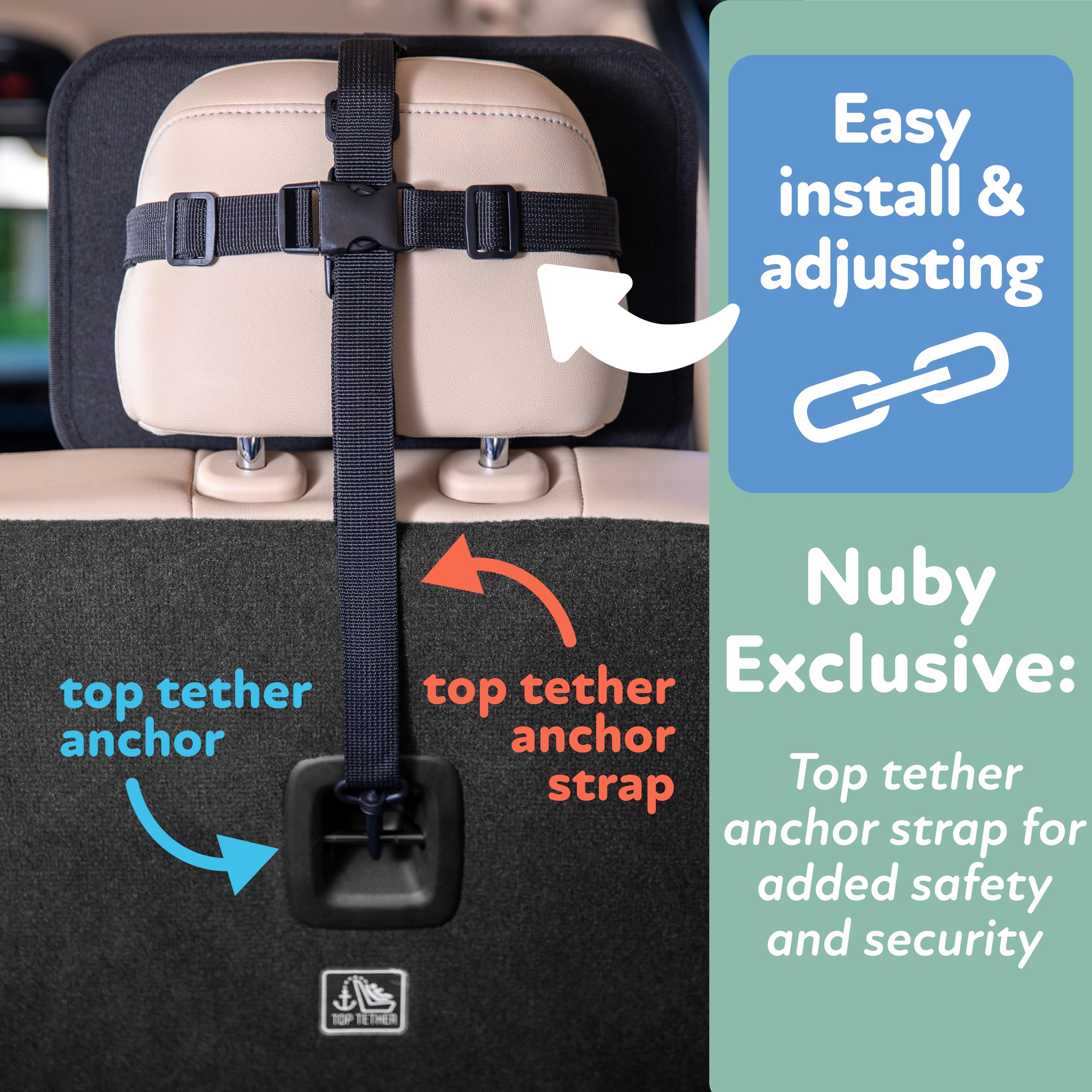 Nuby x Safe in the Seat Backseat Baby Mirror - Shatter-Resistant Car Mirror with Tether Anchor Strap - Fits Most Headrests for Rear-Facing Baby Monitoring - Image 4