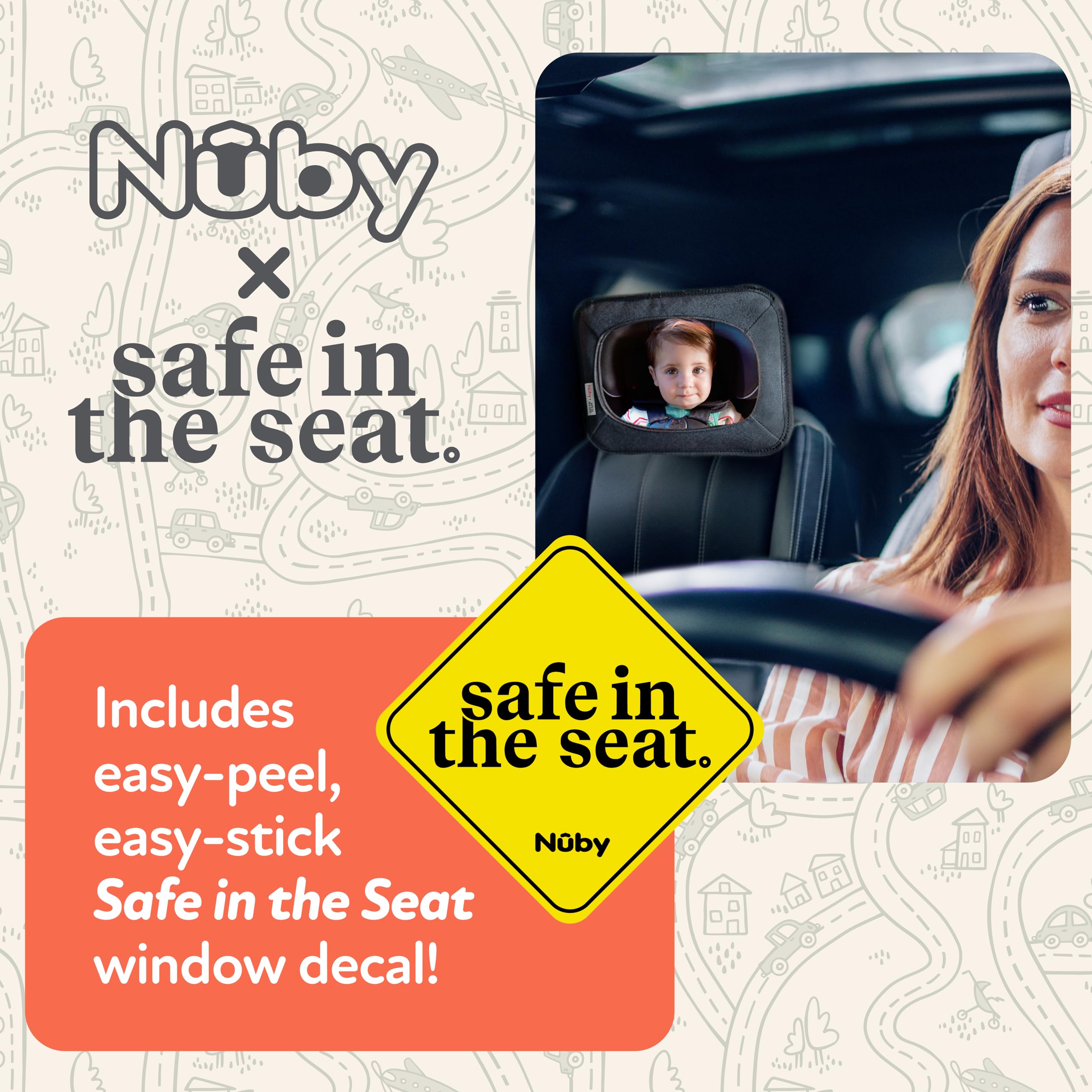 Nuby x Safe in the Seat Backseat Baby Mirror - Shatter-Resistant Car Mirror with Tether Anchor Strap - Fits Most Headrests for Rear-Facing Baby Monitoring - Image 7