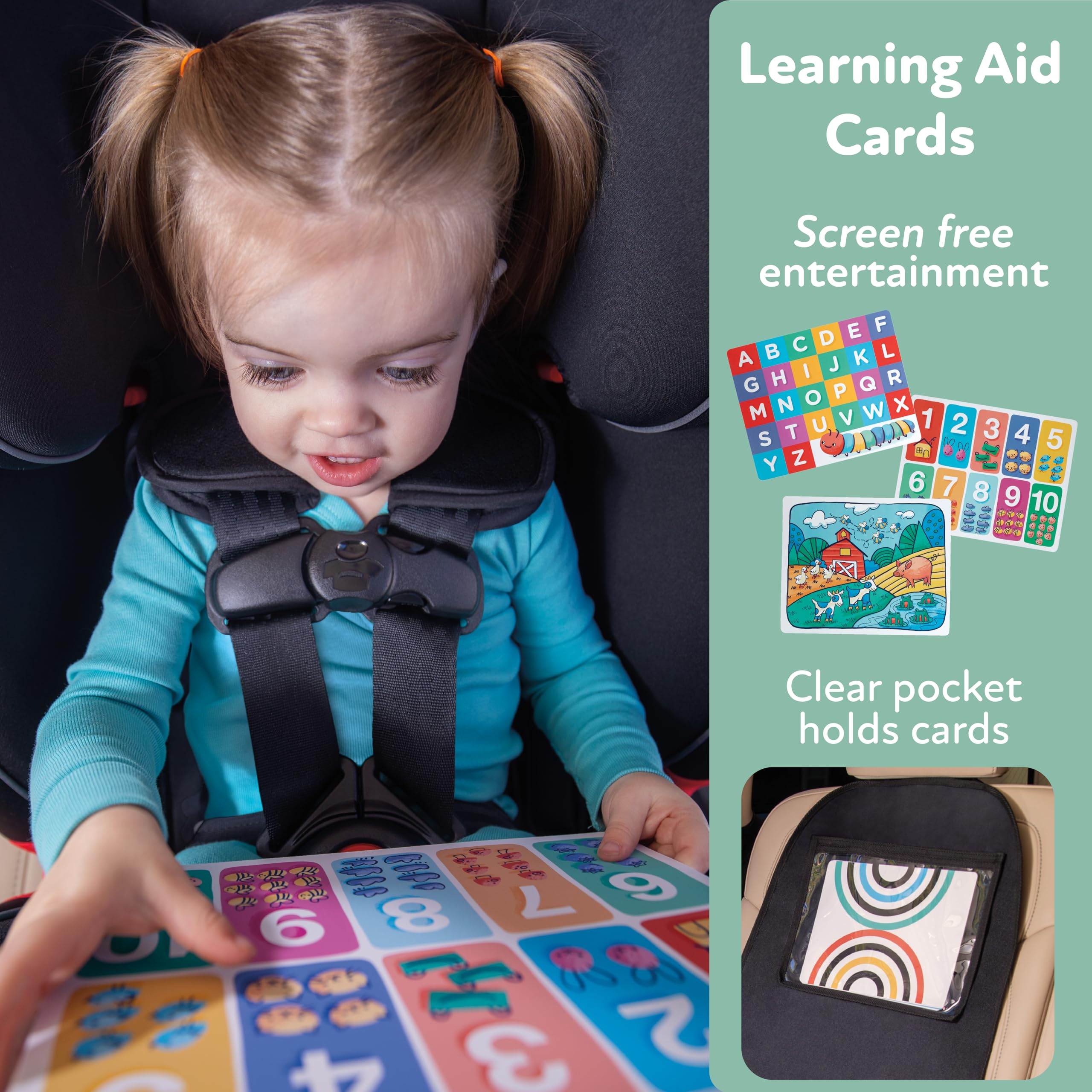 Nuby x Safe In The Seat Car Seat Protector - Compatible with Rear & Forward Facing Car Seats - Visual Learning Pocket, Mesh Storage & Adjustable Strap - Image 4